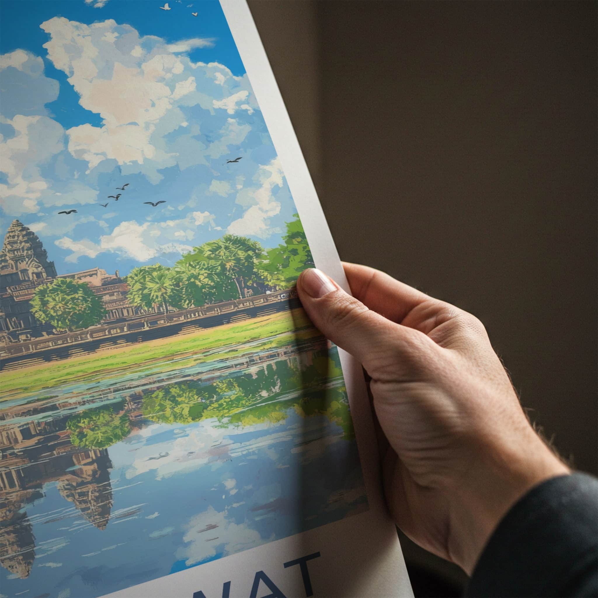 Angkor Wat Poster - Cambodia Travel Art - Temple Water Reflection Wall Decor