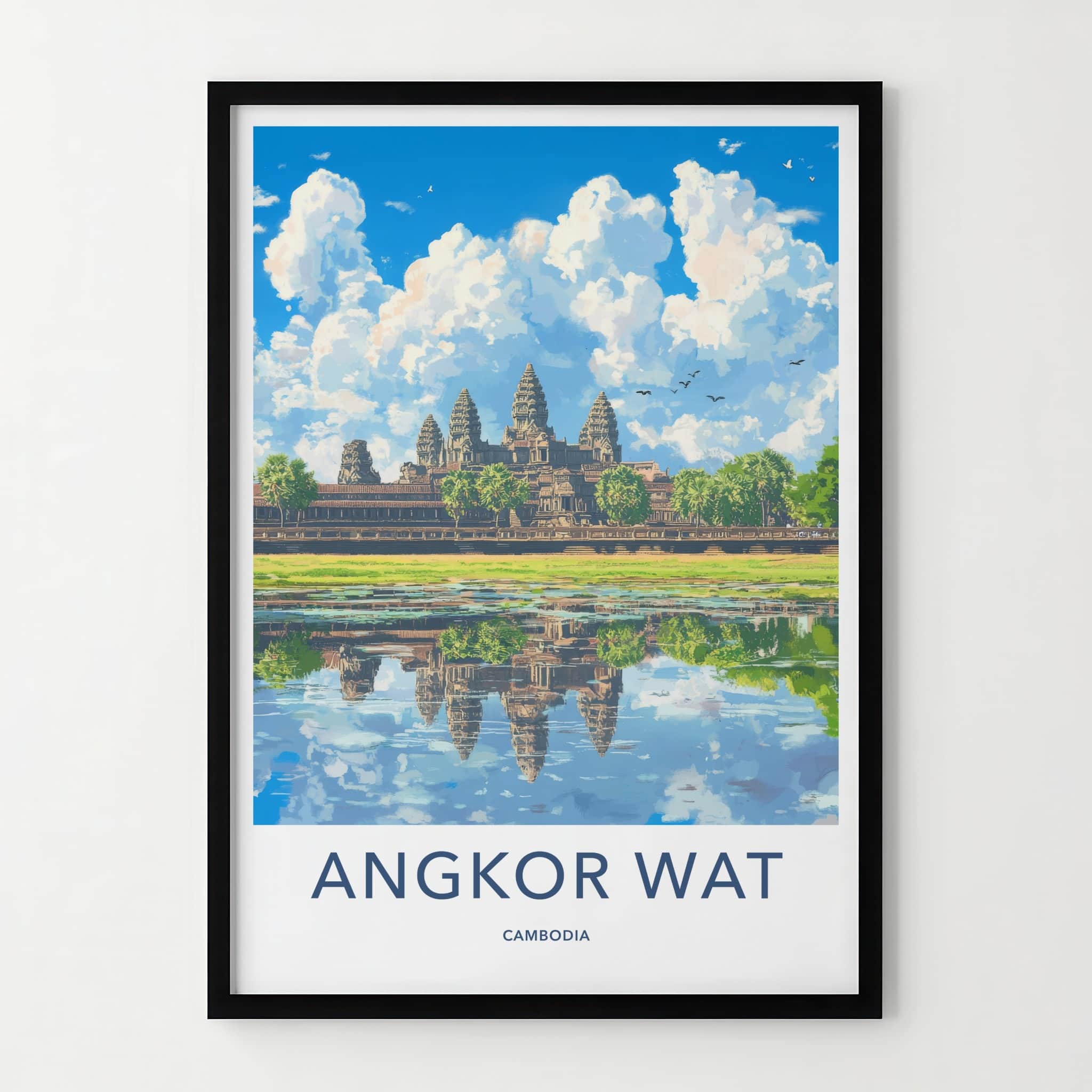 Angkor Wat Poster - Cambodia Travel Art - Temple Water Reflection Wall Decor