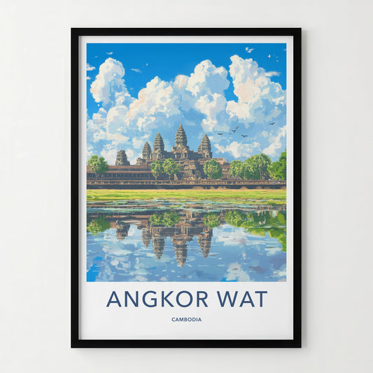 Angkor Wat Poster - Cambodia Travel Art - Temple Water Reflection Wall Decor