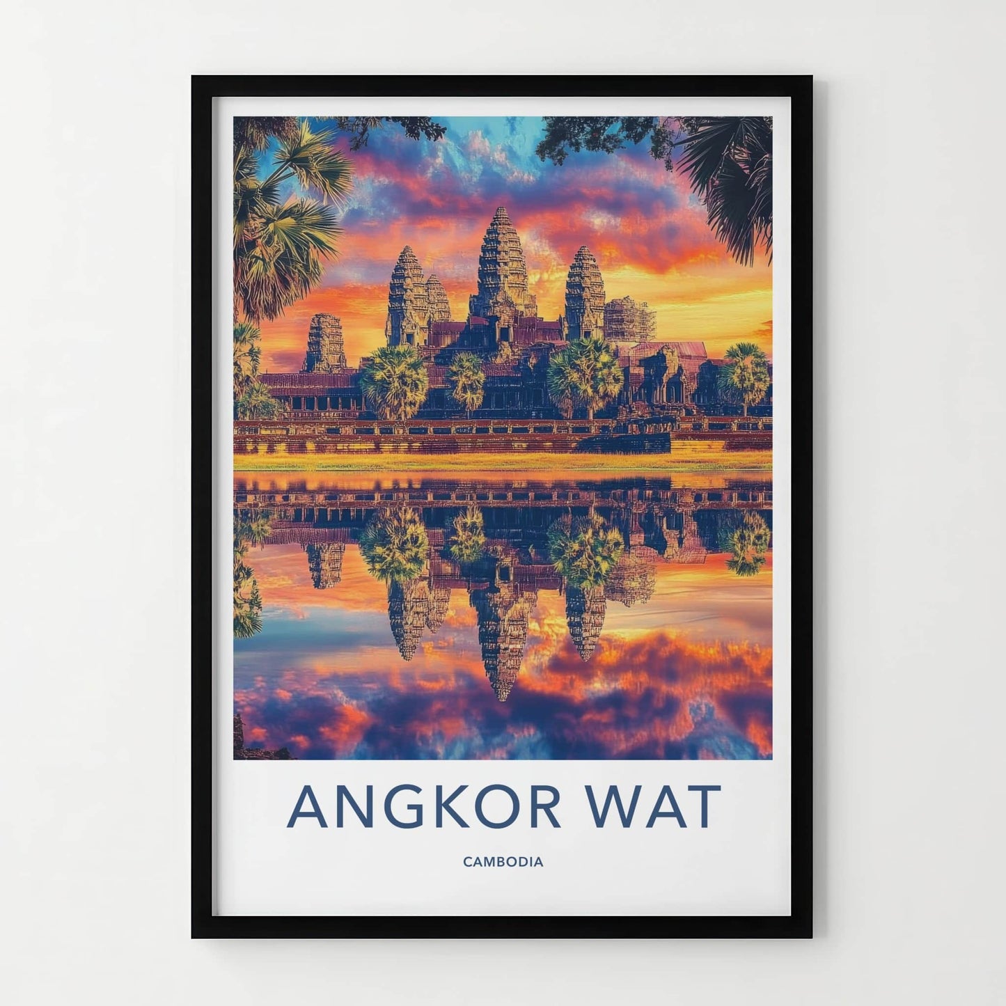 Angkor Wat Poster - Cambodia Travel Art - Vibrant Temple Reflection Home Decor