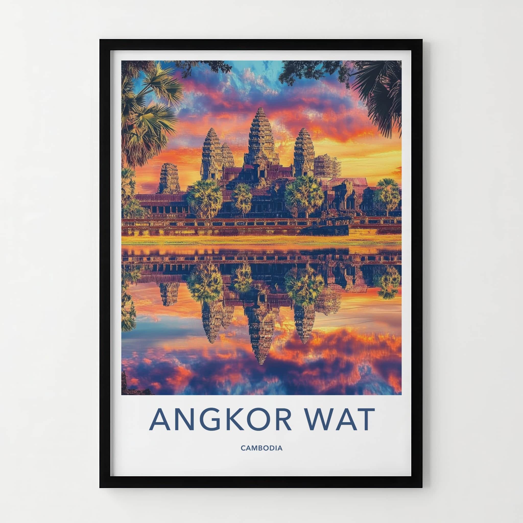 Angkor Wat Poster - Cambodia Travel Art - Vibrant Temple Reflection Home Decor