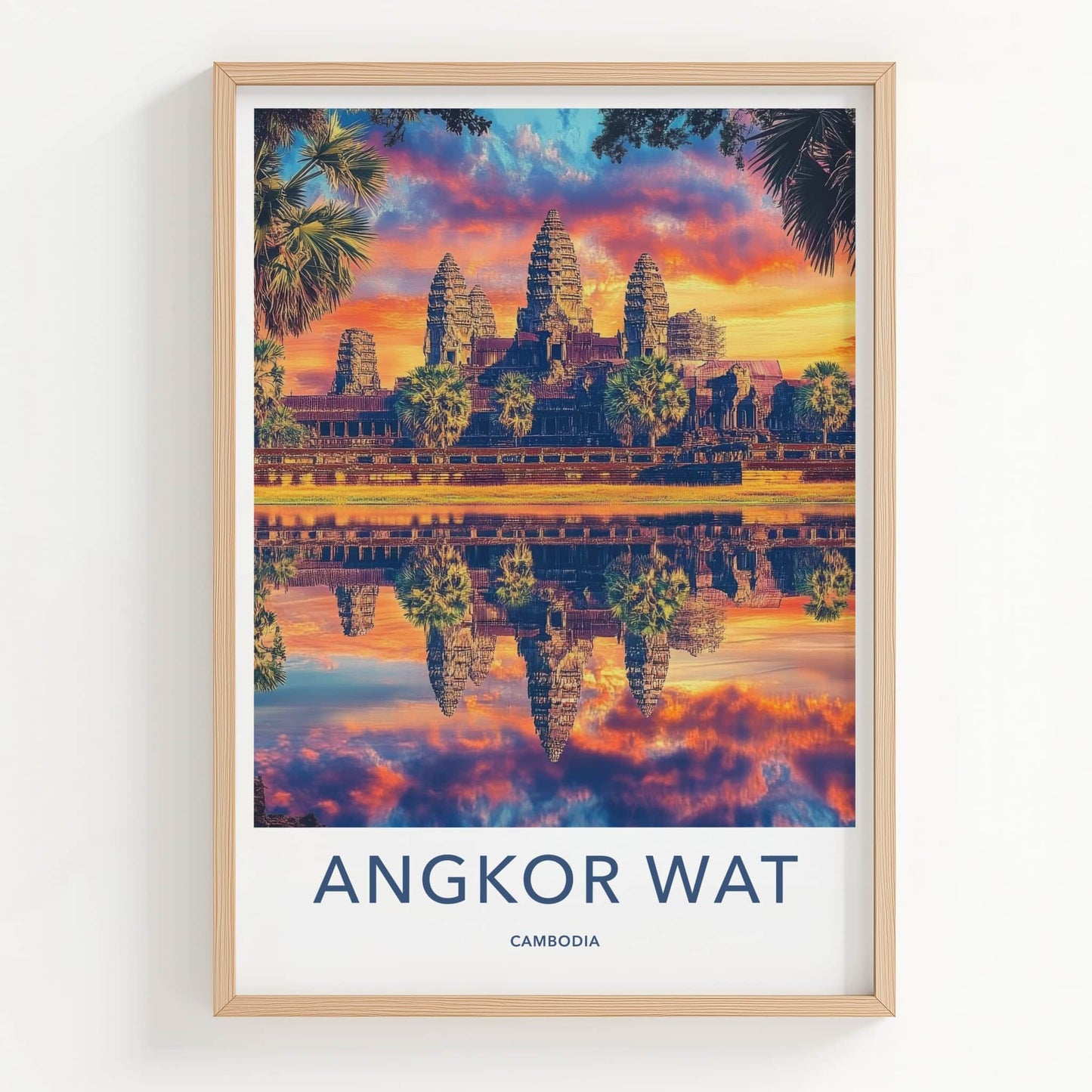 Angkor Wat Poster - Cambodia Travel Art - Vibrant Temple Reflection Home Decor