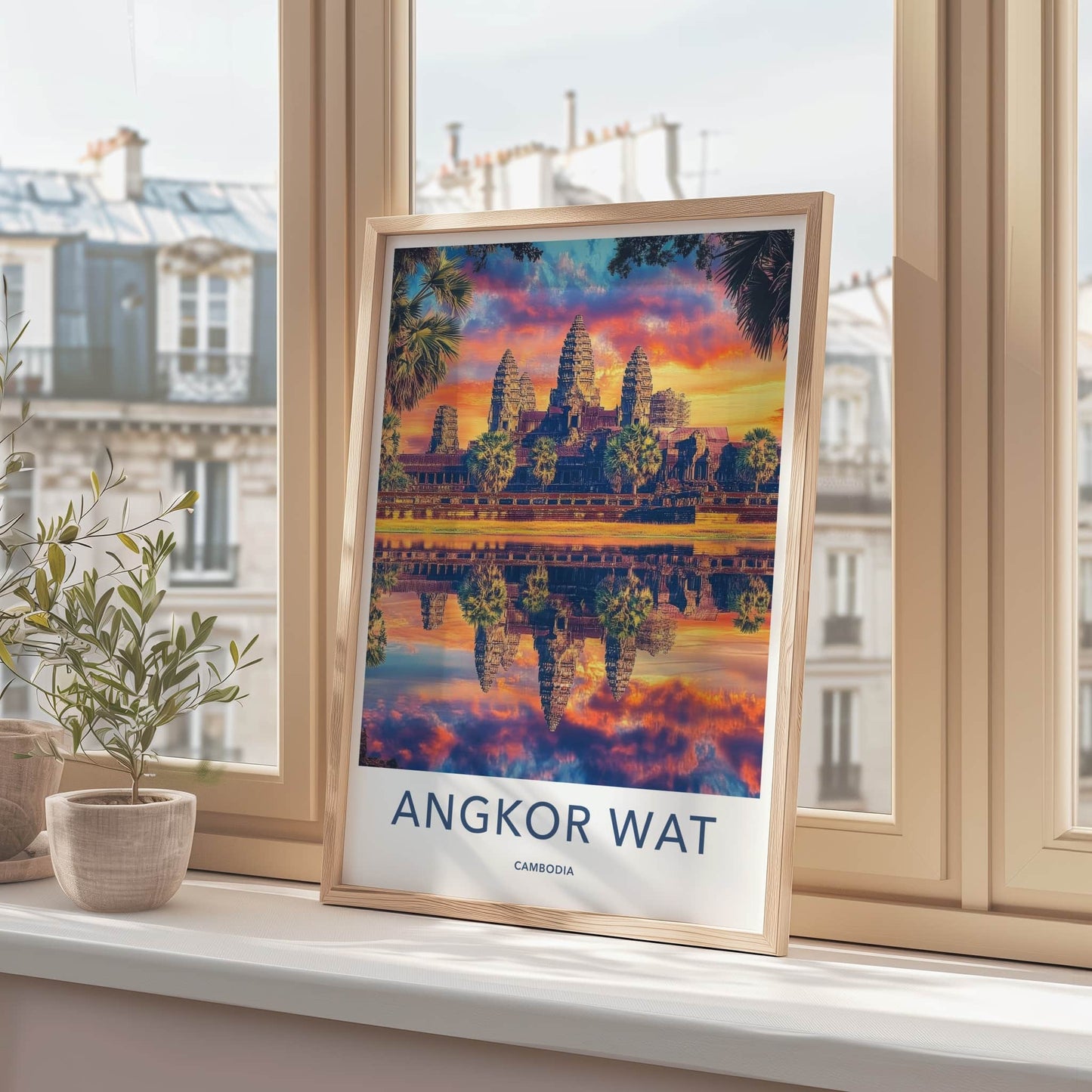 Angkor Wat Poster - Cambodia Travel Art - Vibrant Temple Reflection Home Decor