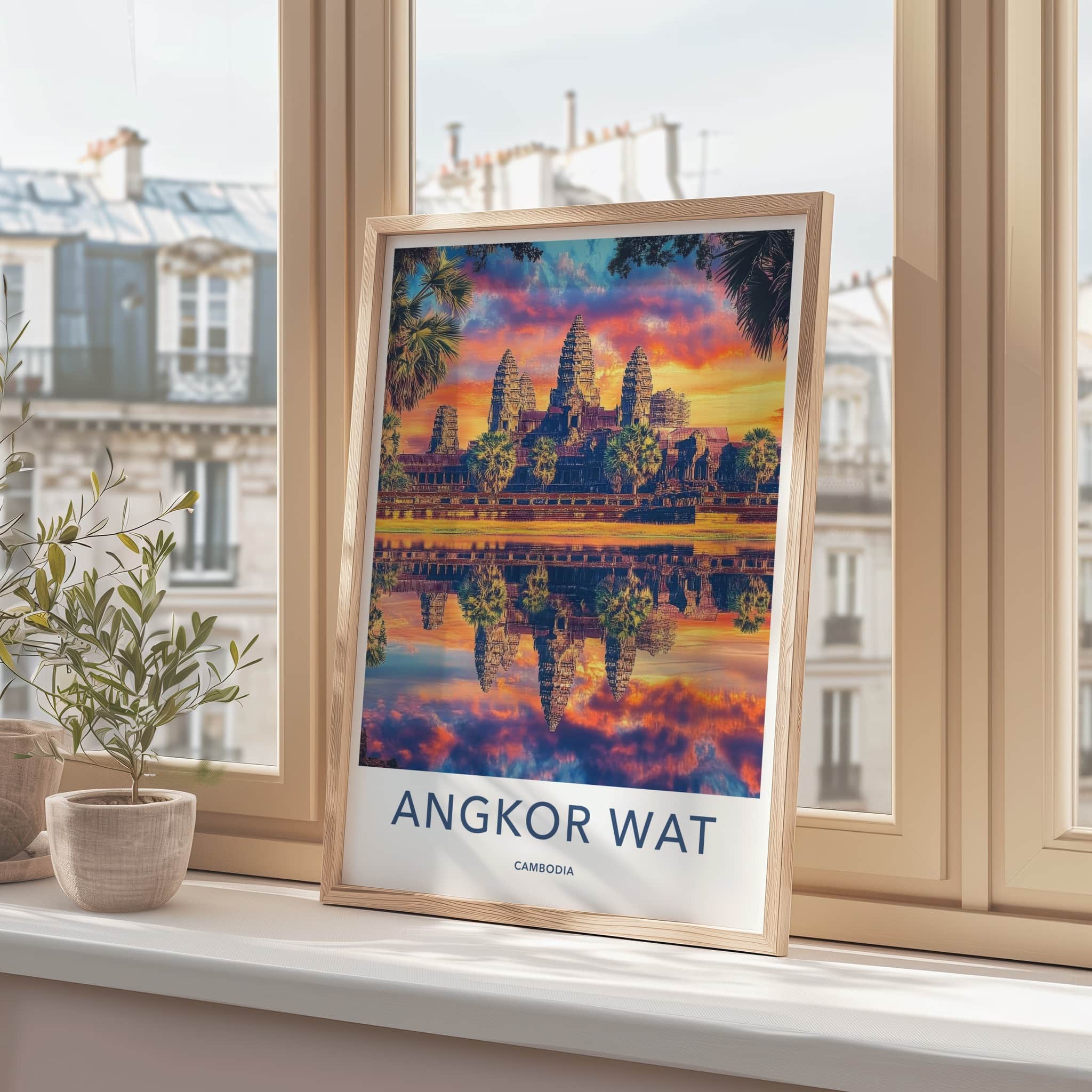 Angkor Wat Poster - Cambodia Travel Art - Vibrant Temple Reflection Home Decor