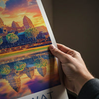 Angkor Wat Poster - Cambodia Travel Art - Vibrant Temple Reflection Home Decor