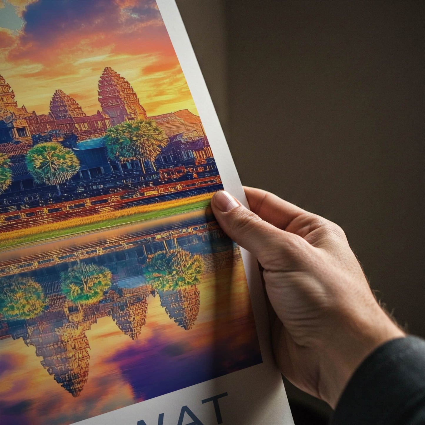 Angkor Wat Poster - Cambodia Travel Art - Vibrant Temple Reflection Home Decor