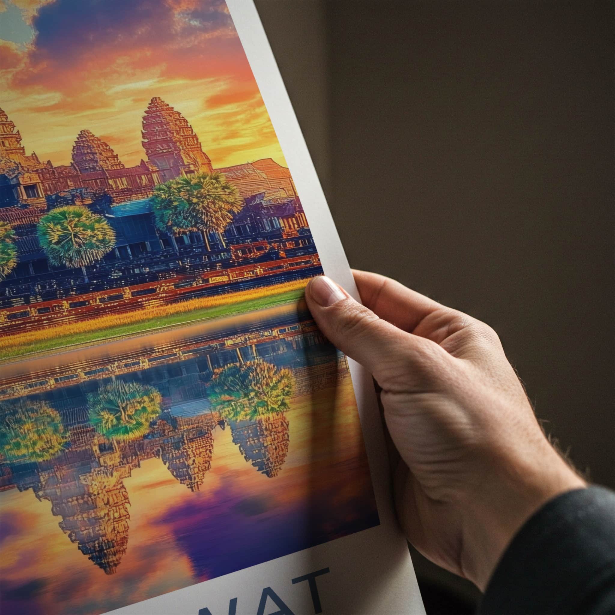 Angkor Wat Poster - Cambodia Travel Art - Vibrant Temple Reflection Home Decor
