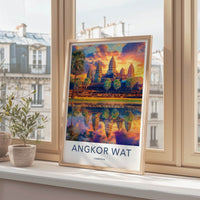 Angkor Wat Poster - Cambodia Travel Art - Vibrant Temple Reflection Home Decor