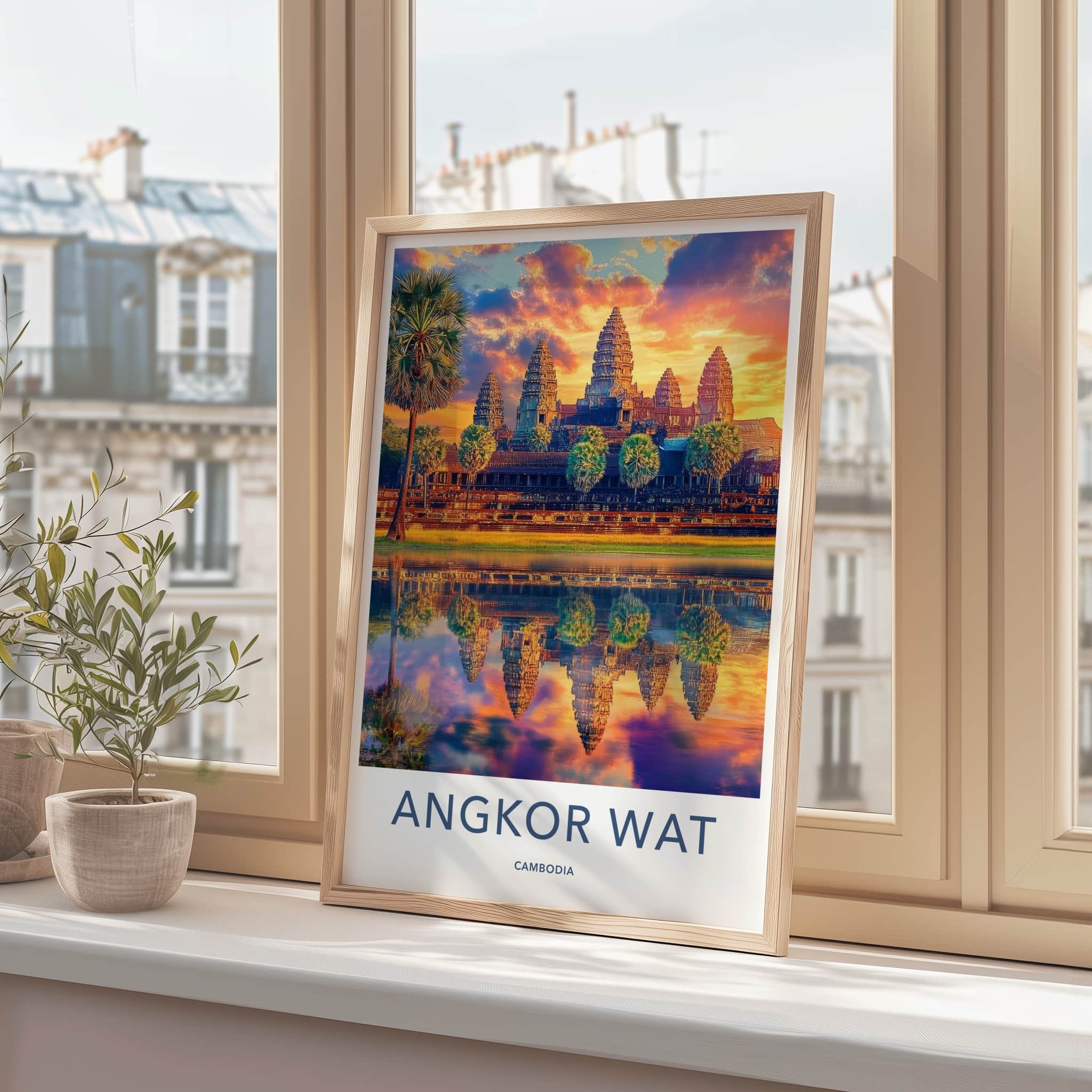 Angkor Wat Poster - Cambodia Travel Art - Vibrant Temple Reflection Home Decor