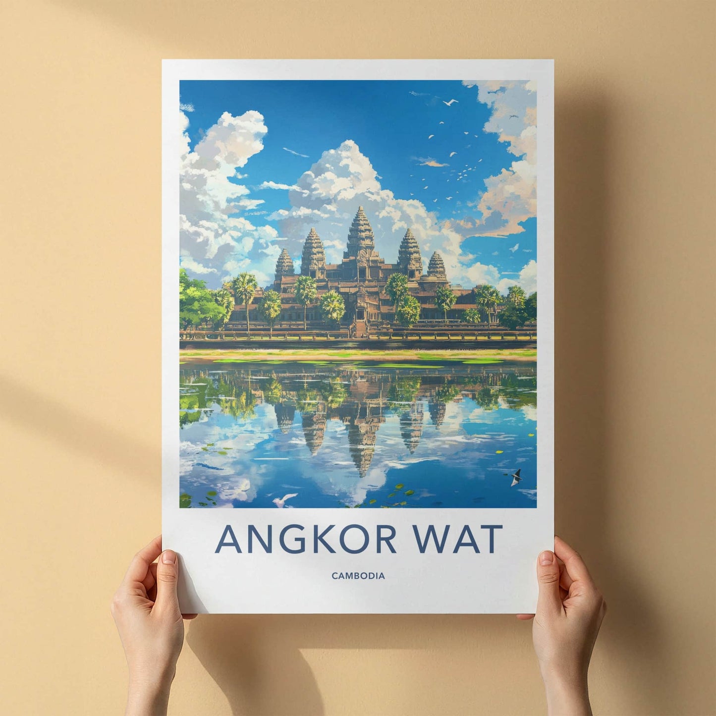 Angkor Wat Poster - Cambodia Wall Art - Temple Water Reflection Home Decor