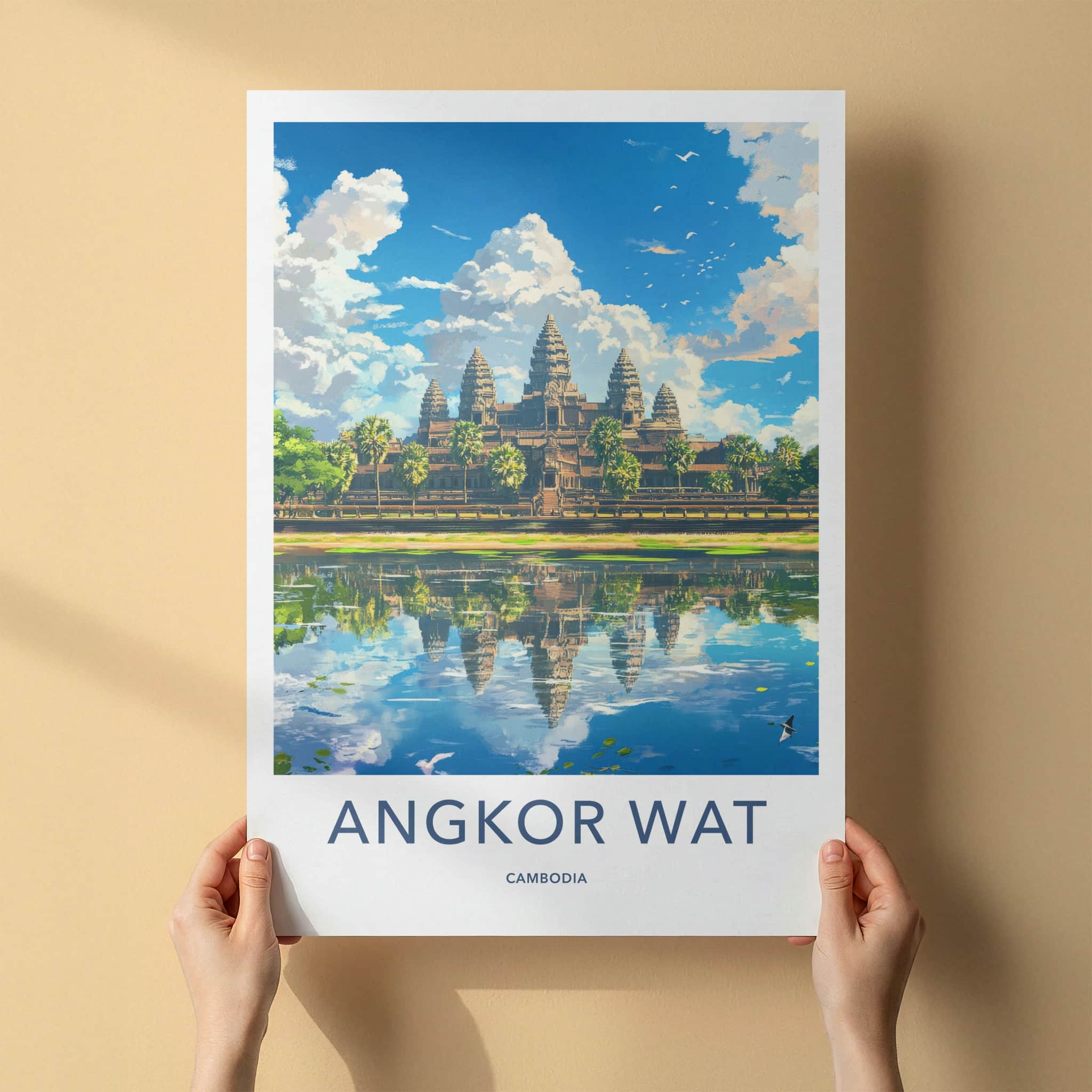 Angkor Wat Poster - Cambodia Wall Art - Temple Water Reflection Home Decor