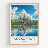 Angkor Wat Poster - Cambodia Wall Art - Temple Water Reflection Home Decor
