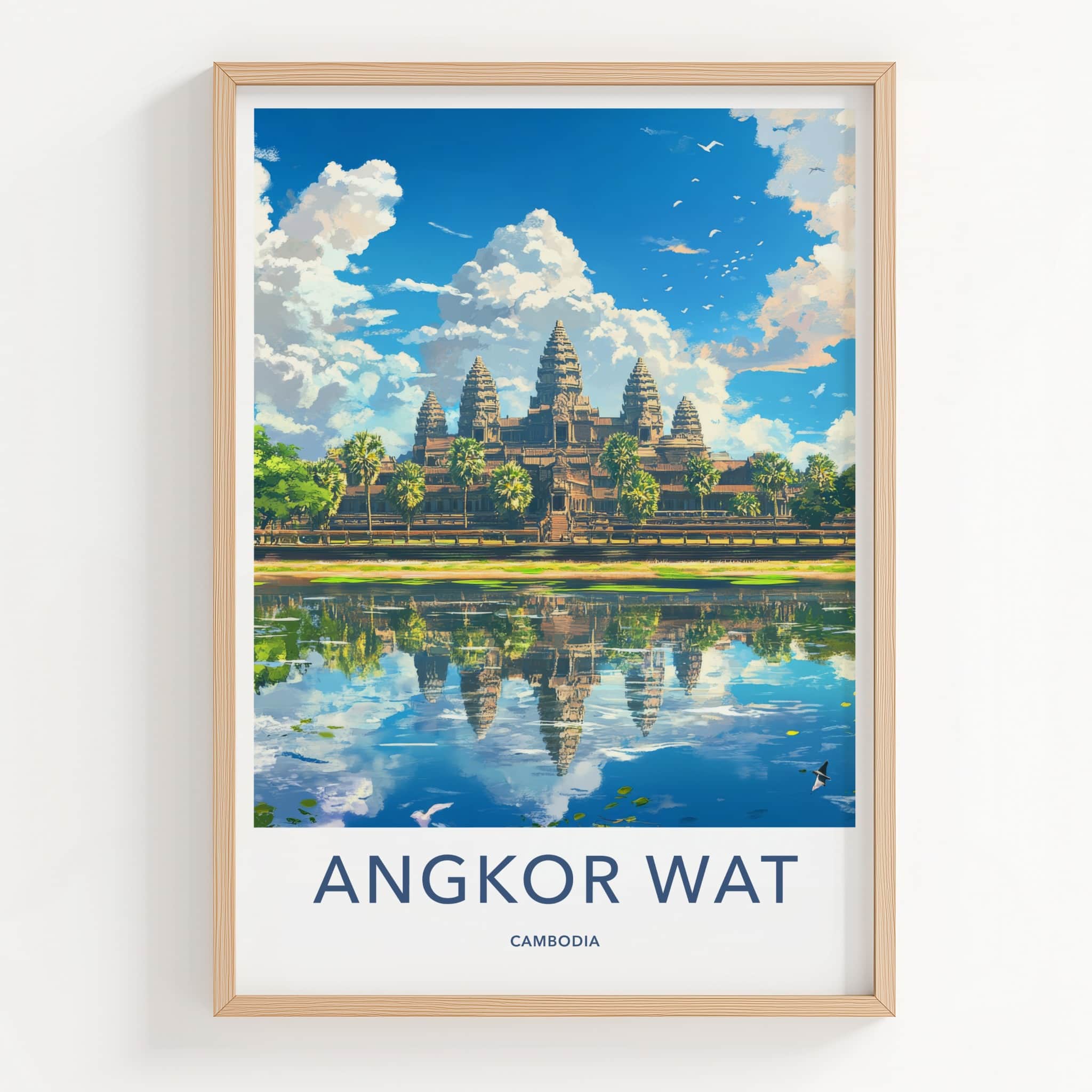 Angkor Wat Poster - Cambodia Wall Art - Temple Water Reflection Home Decor