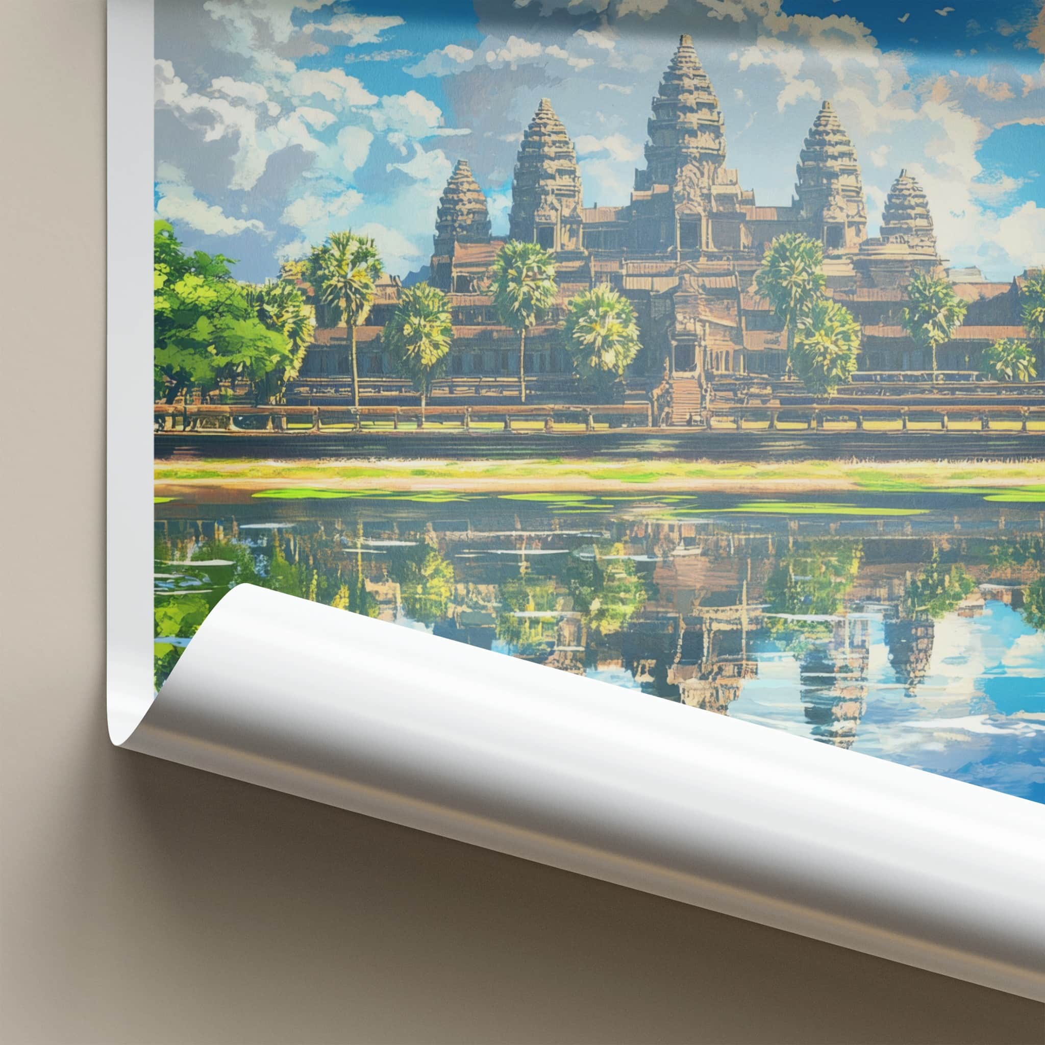 Angkor Wat Poster - Cambodia Wall Art - Temple Water Reflection Home Decor