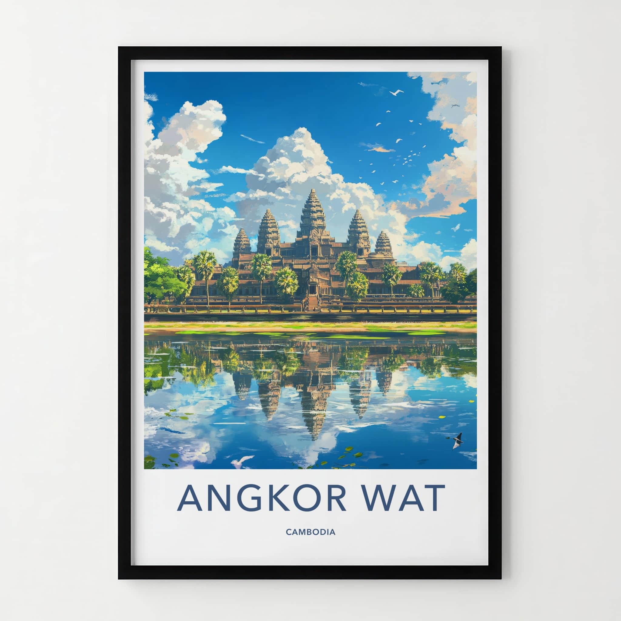 Angkor Wat Poster - Cambodia Wall Art - Temple Water Reflection Home Decor