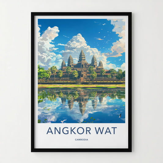 Angkor Wat Poster - Cambodia Wall Art - Temple Water Reflection Home Decor