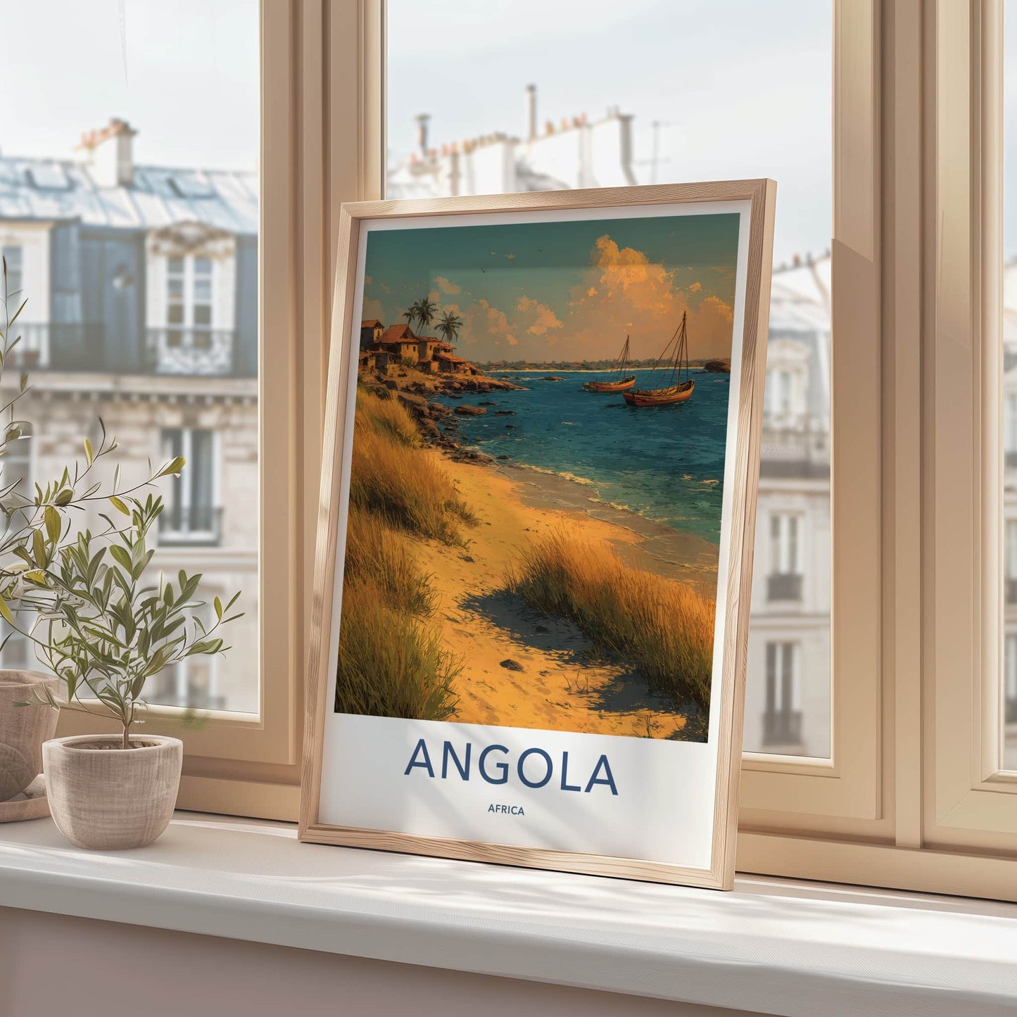 Angola Poster - Africa Travel Art - Coastal Village Boats Wall Decor