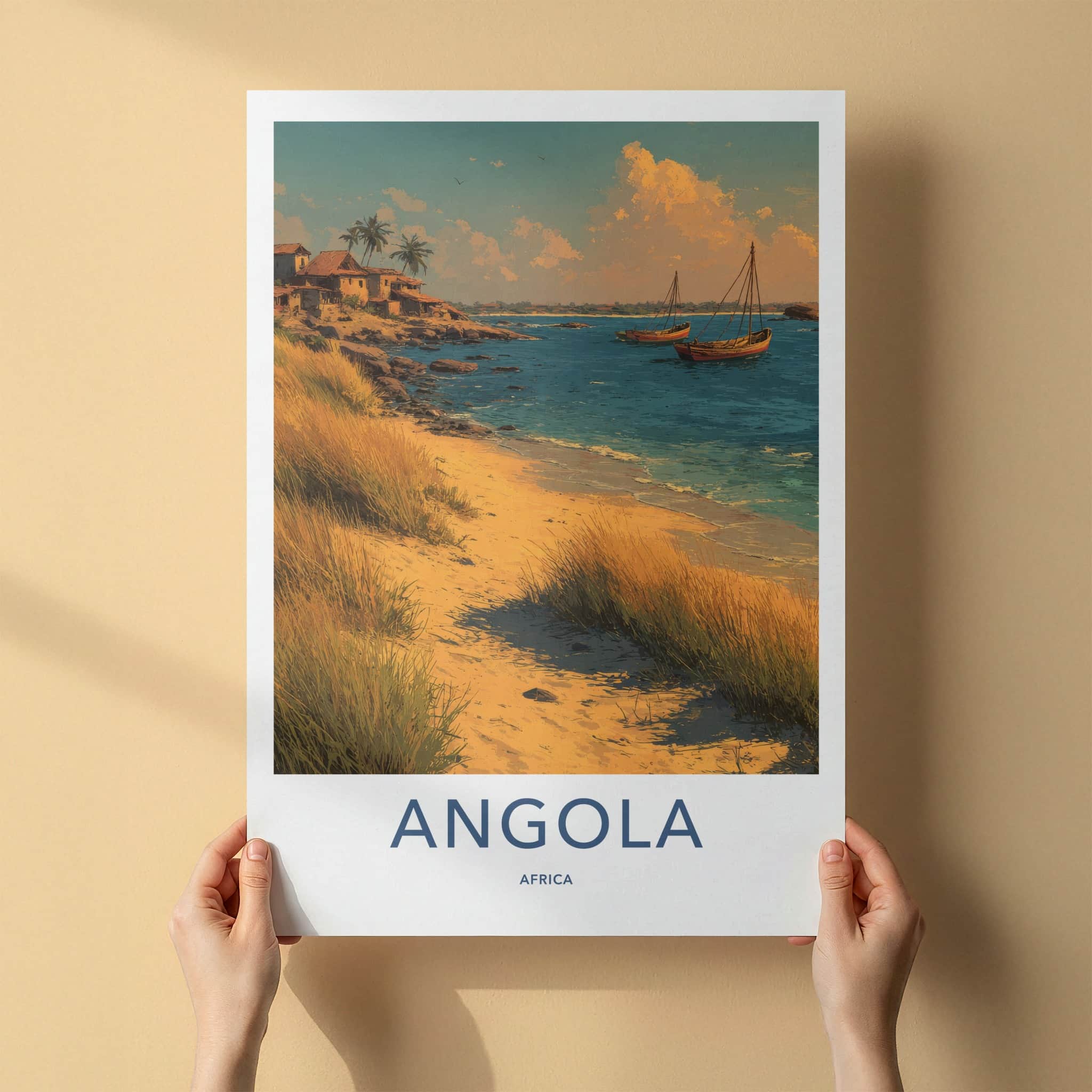 Angola Poster - Africa Travel Art - Coastal Village Boats Wall Decor