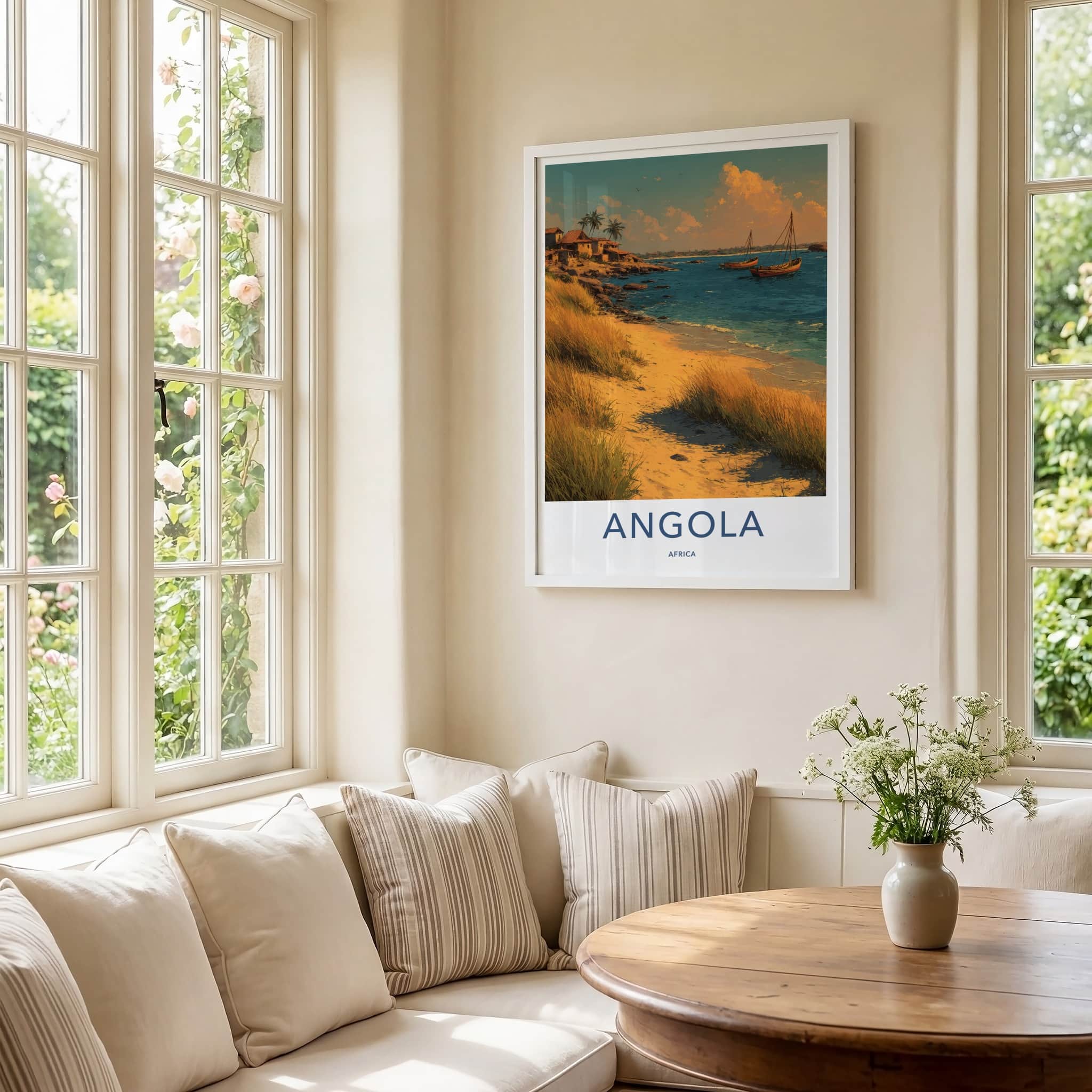 Angola Poster - Africa Travel Art - Coastal Village Boats Wall Decor
