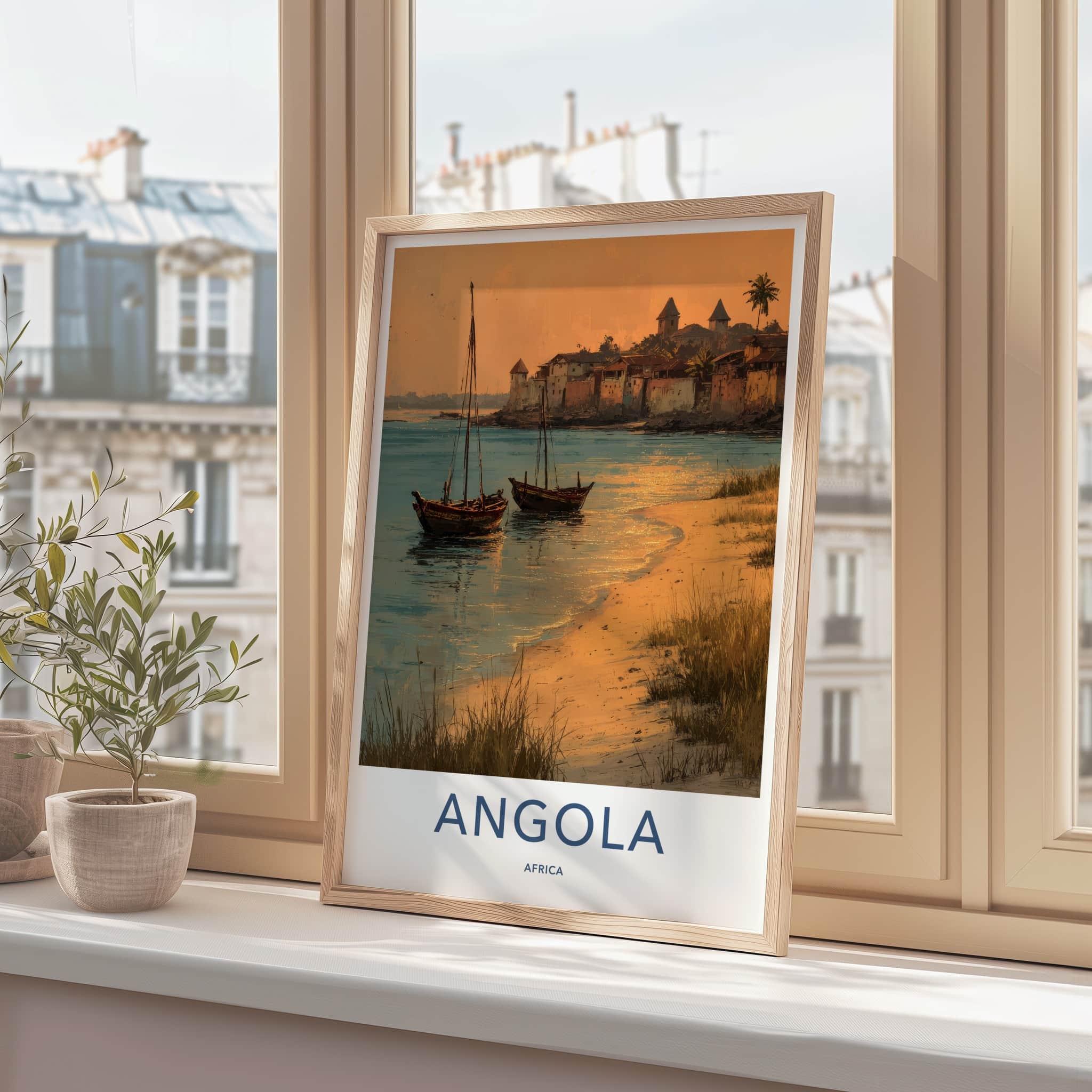 Angola Poster - Africa Travel Art - Coastal Village Sunset Home Decor