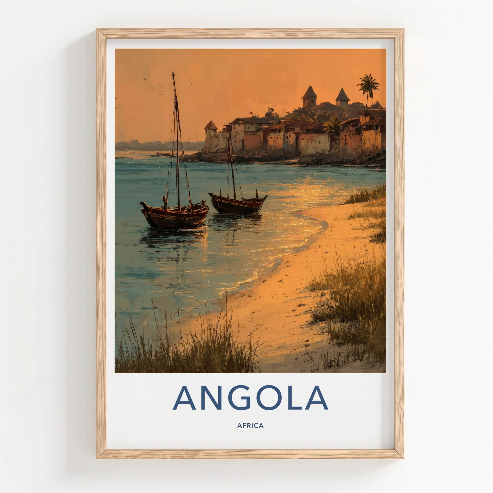 Angola Poster - Africa Travel Art - Coastal Village Sunset Home Decor