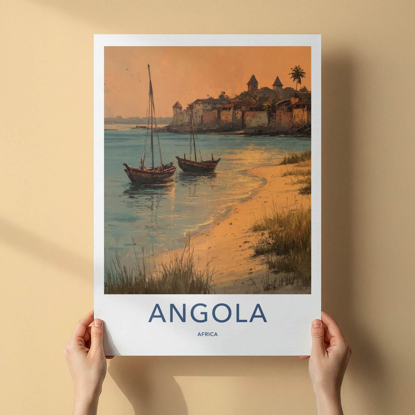 Angola Poster - Africa Travel Art - Coastal Village Sunset Home Decor