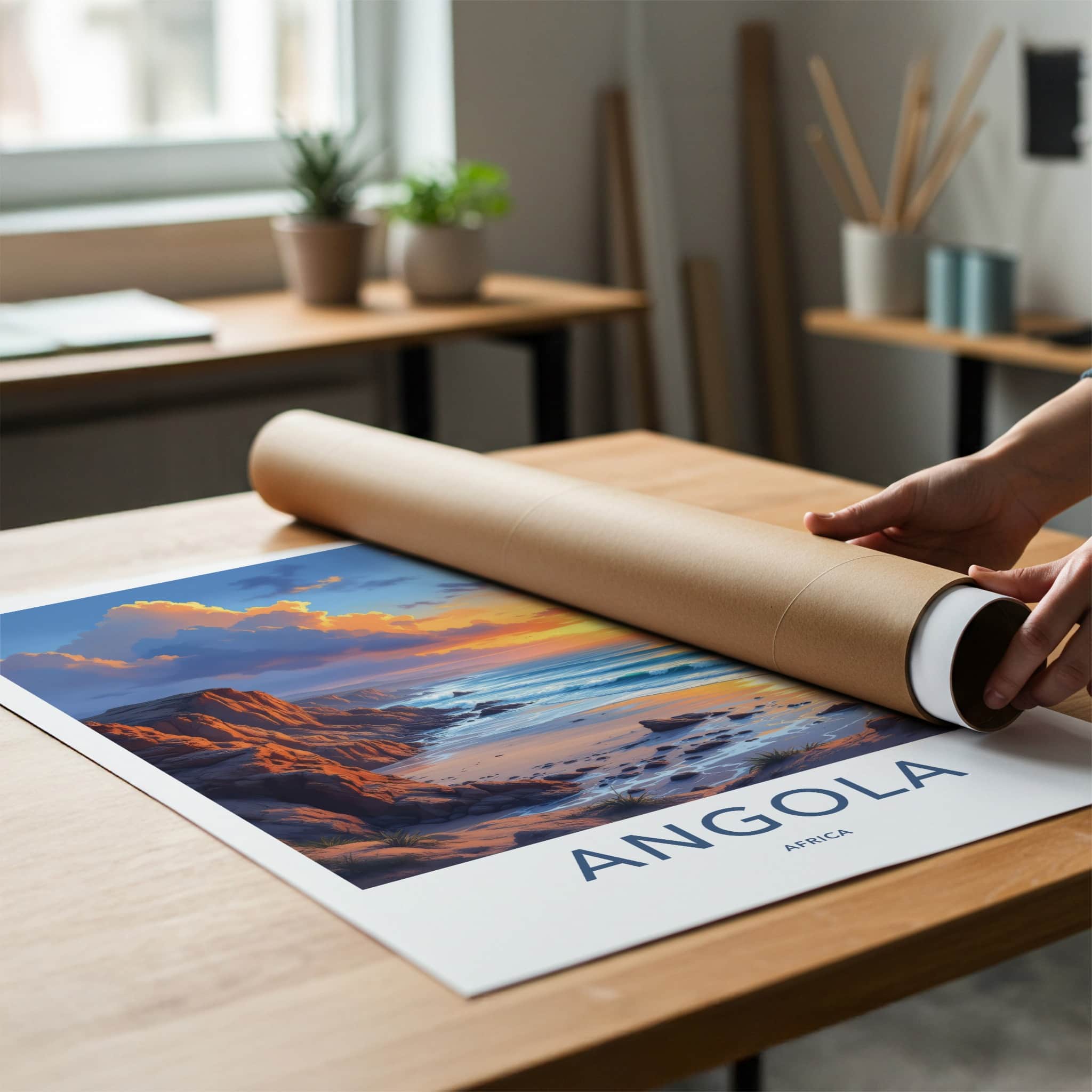 Angola Poster - Africa Travel Art - Golden Ocean Cliffs Wall Decor