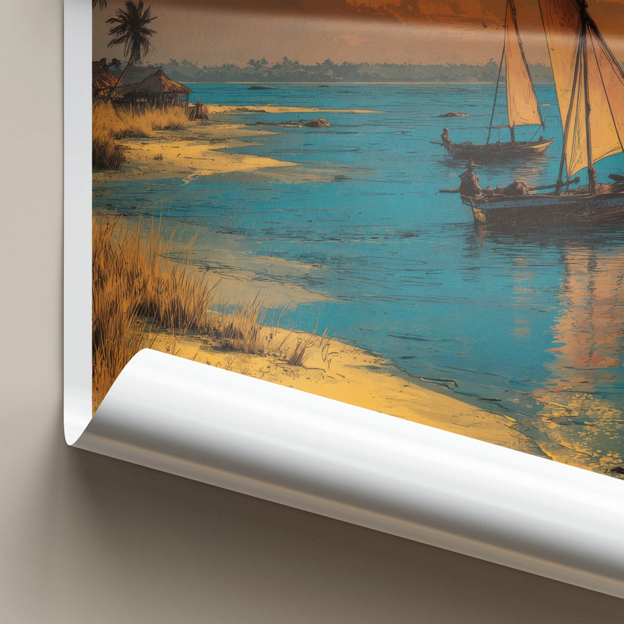 Angola Poster - Africa Travel Art - Golden Sunset Sailboats Home Decor