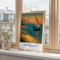 Angola Poster - Africa Travel Art - Golden Sunset Sailboats Home Decor