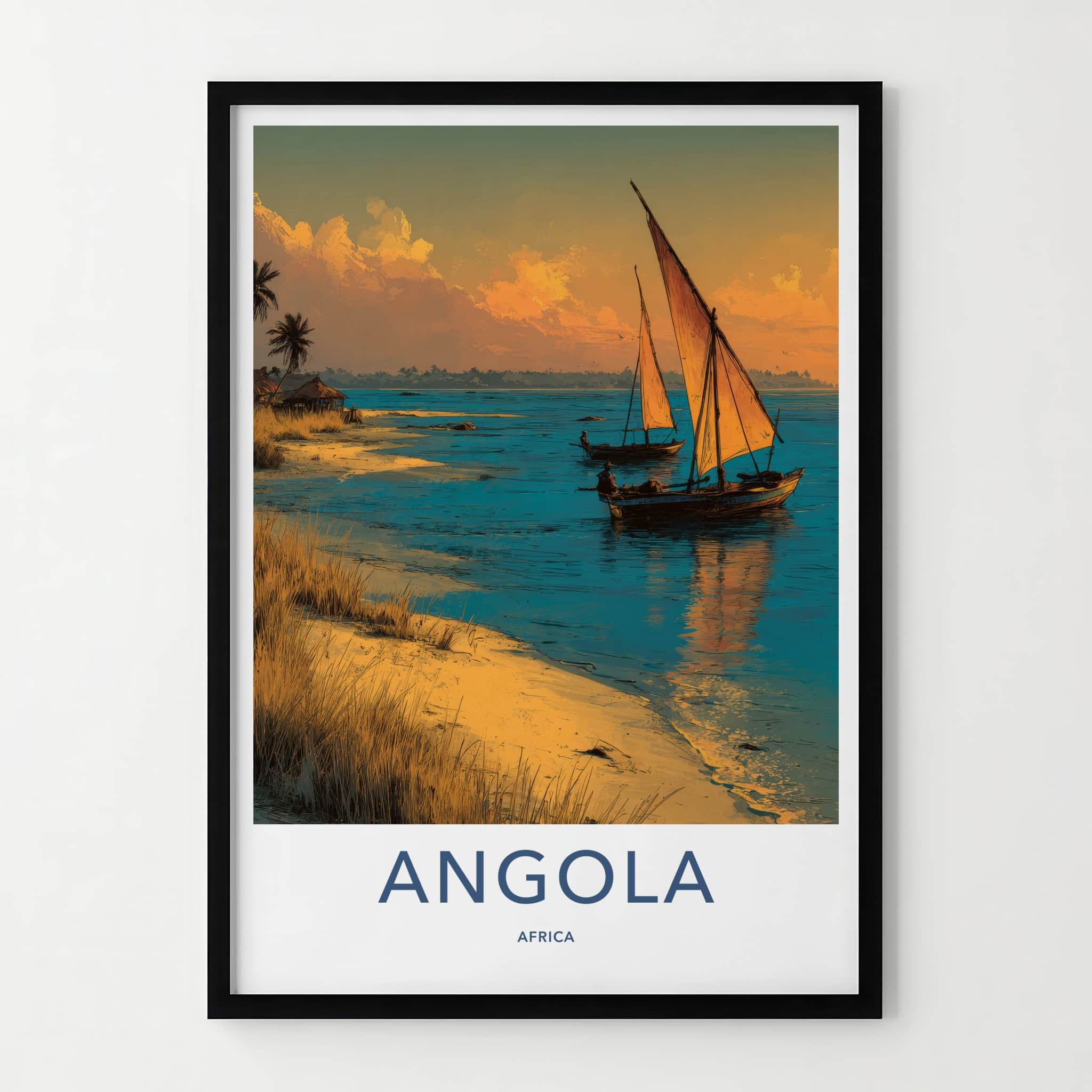 Angola Poster - Africa Travel Art - Golden Sunset Sailboats Home Decor