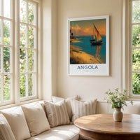 Angola Poster - Africa Travel Art - Golden Sunset Sailboats Home Decor