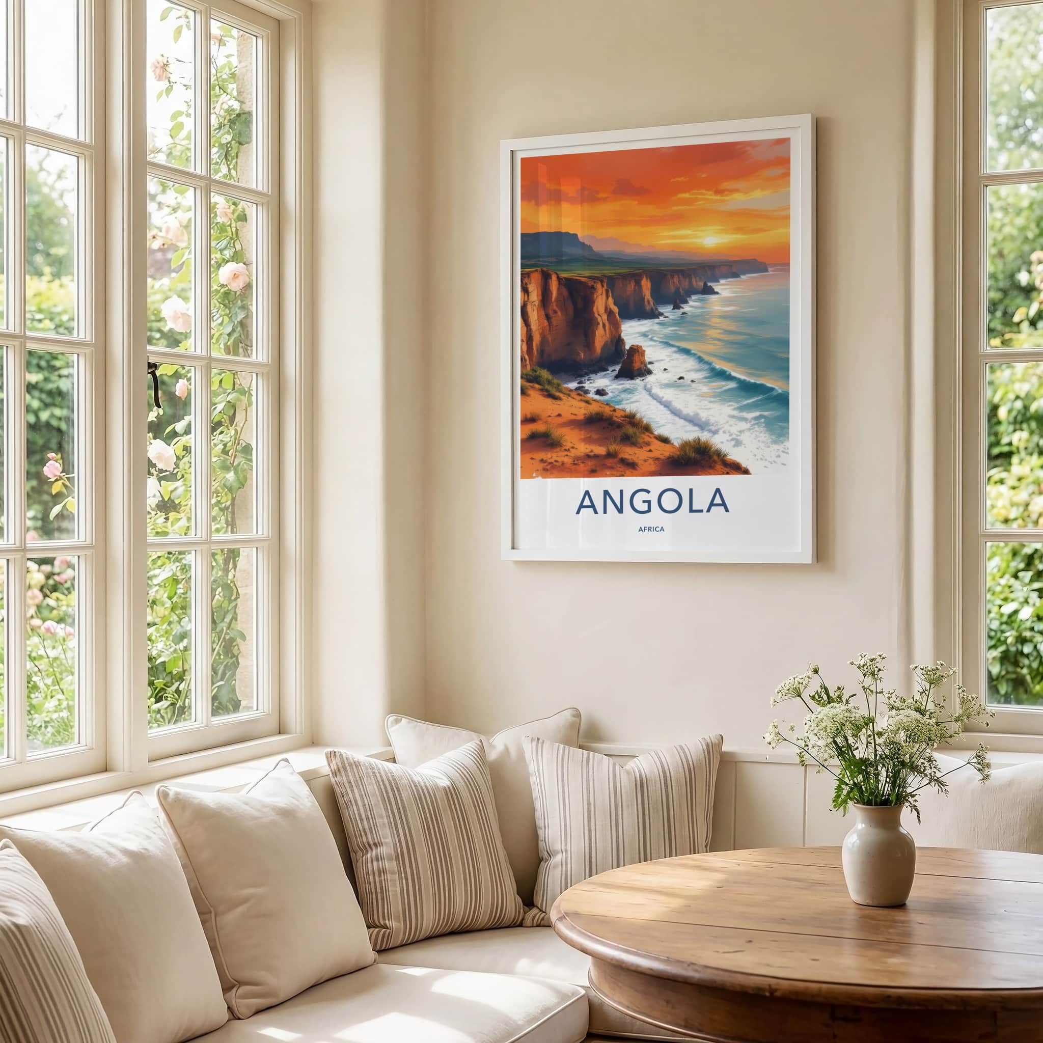 Angola Poster - Africa Travel Art - Orange Cliffside Waves Wall Decor