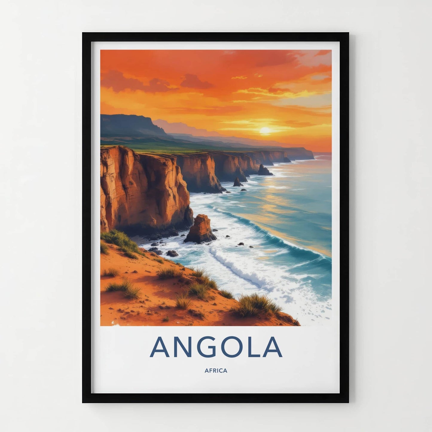 Angola Poster - Africa Travel Art - Orange Cliffside Waves Wall Decor
