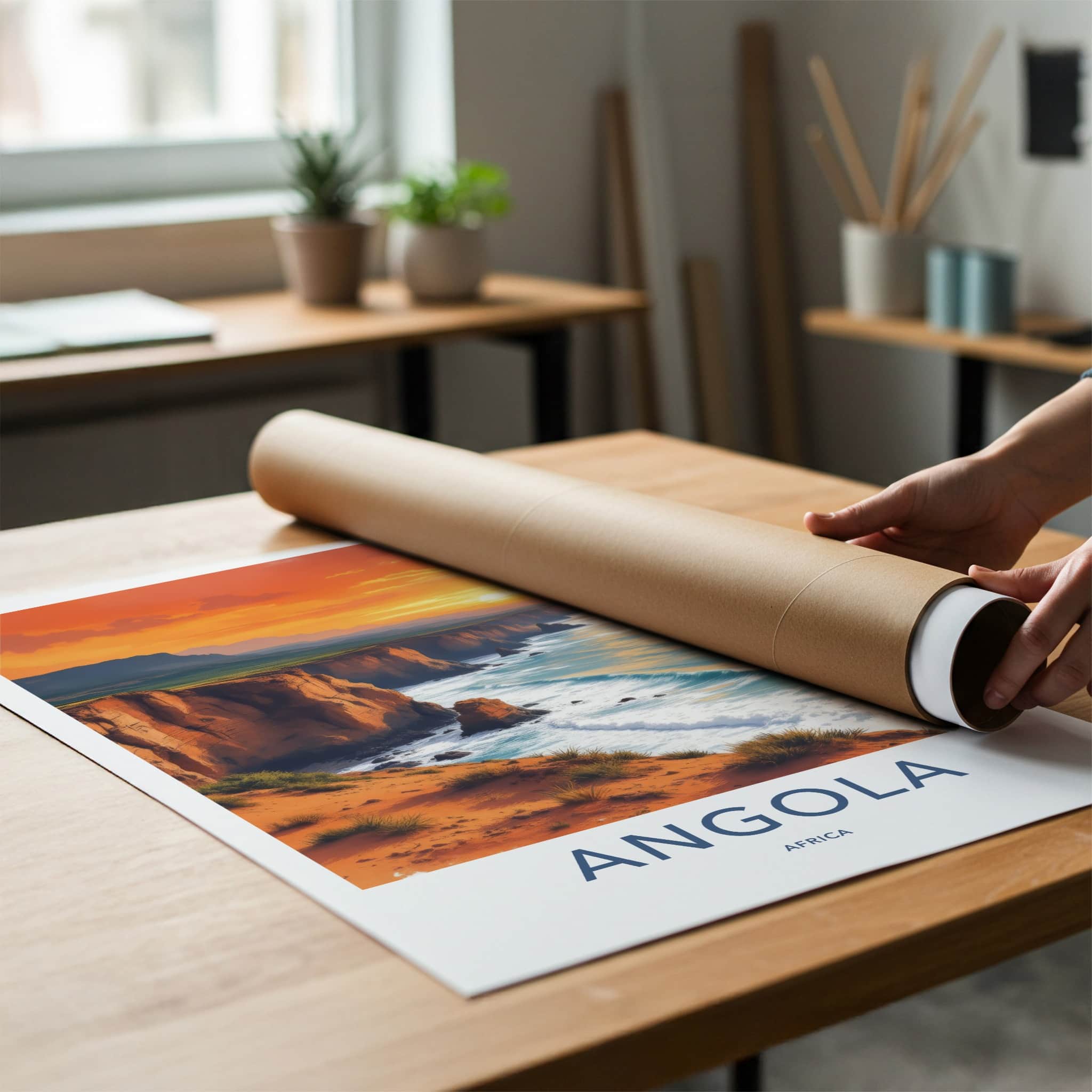 Angola Poster - Africa Travel Art - Orange Cliffside Waves Wall Decor