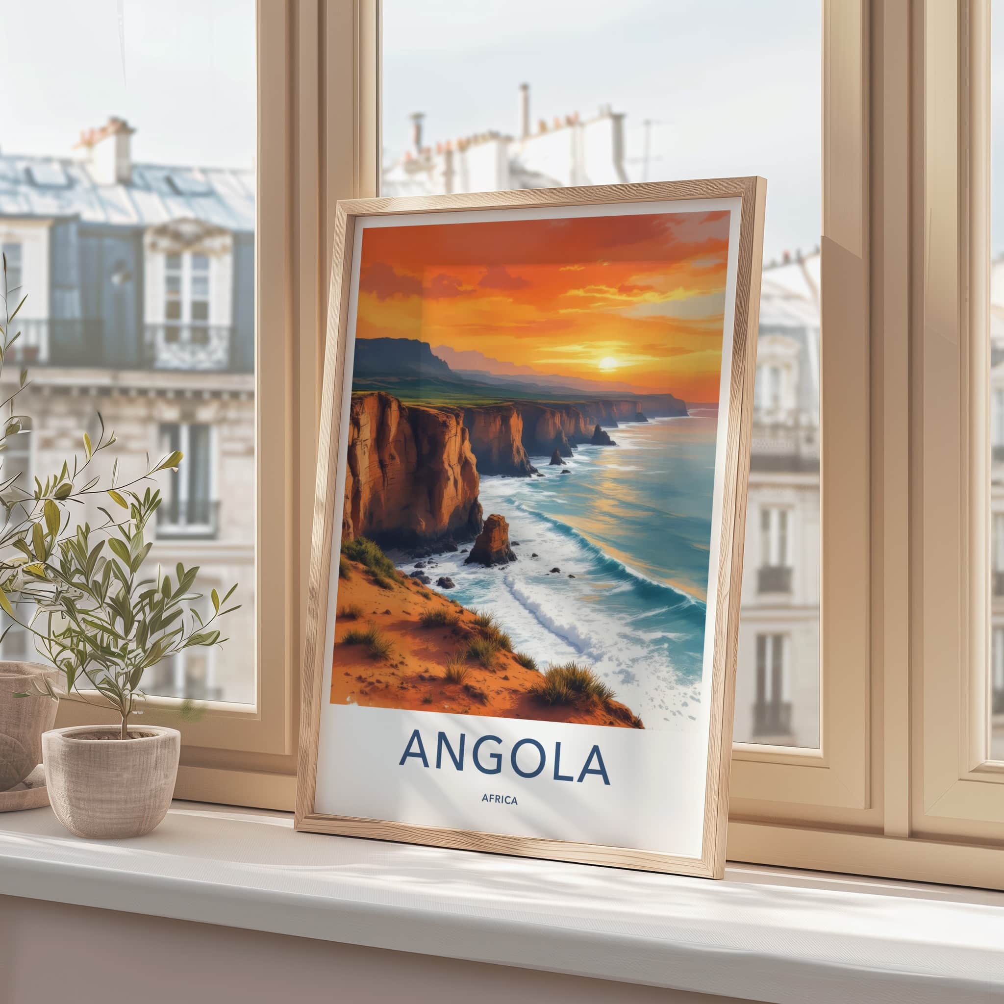 Angola Poster - Africa Travel Art - Orange Cliffside Waves Wall Decor