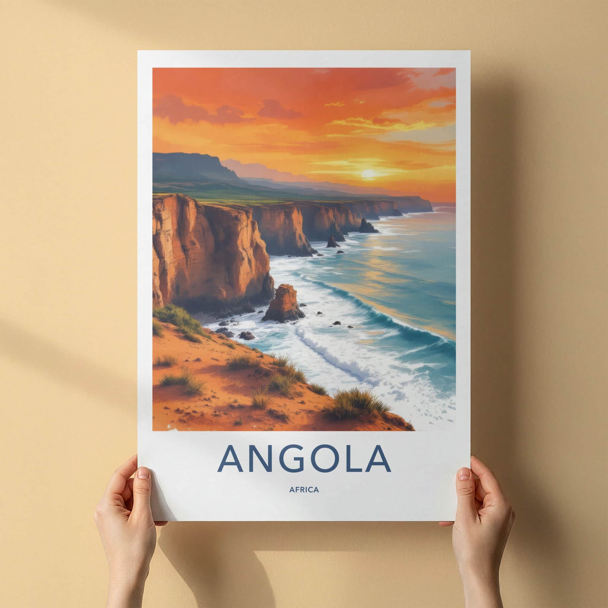 Angola Poster - Africa Travel Art - Orange Cliffside Waves Wall Decor