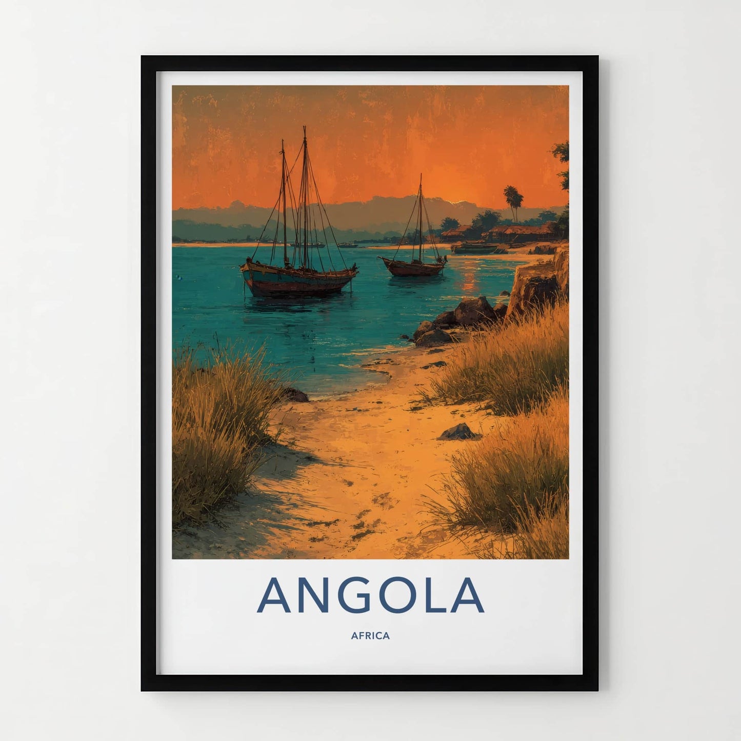 Angola Poster - Africa Travel Art - Orange Sky Boats Home Decor