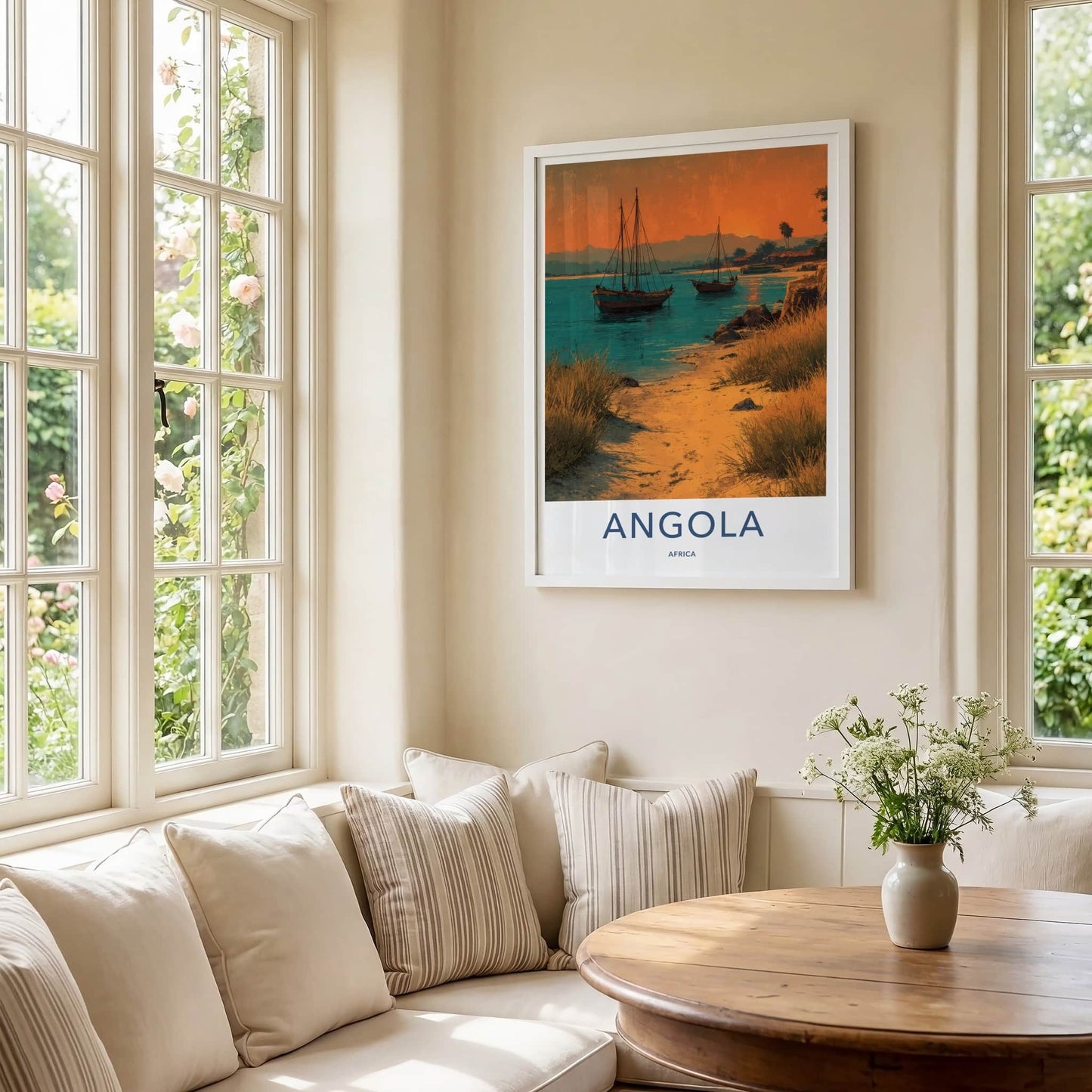 Angola Poster - Africa Travel Art - Orange Sky Boats Home Decor