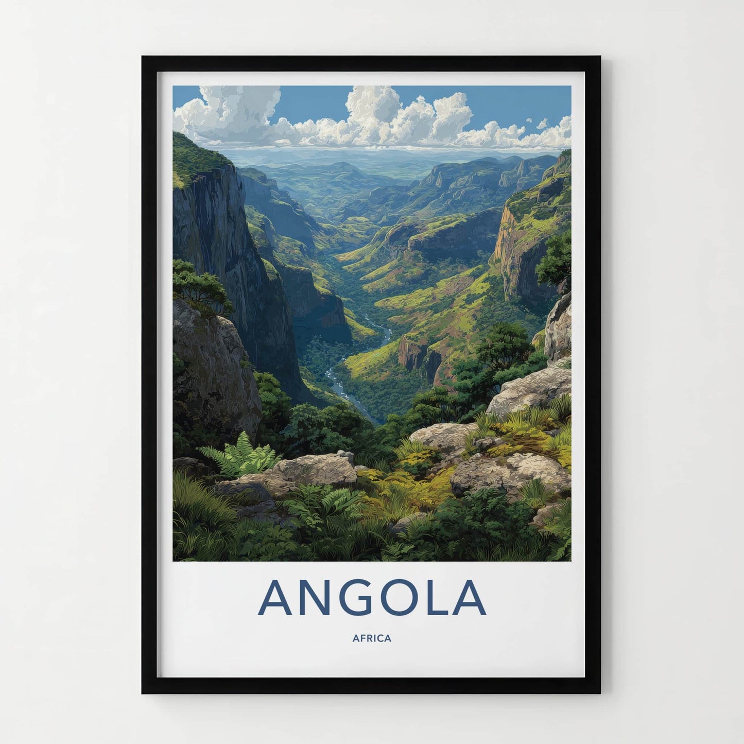 Angola Poster - Africa Travel Art - Winding River Valley Home Decor