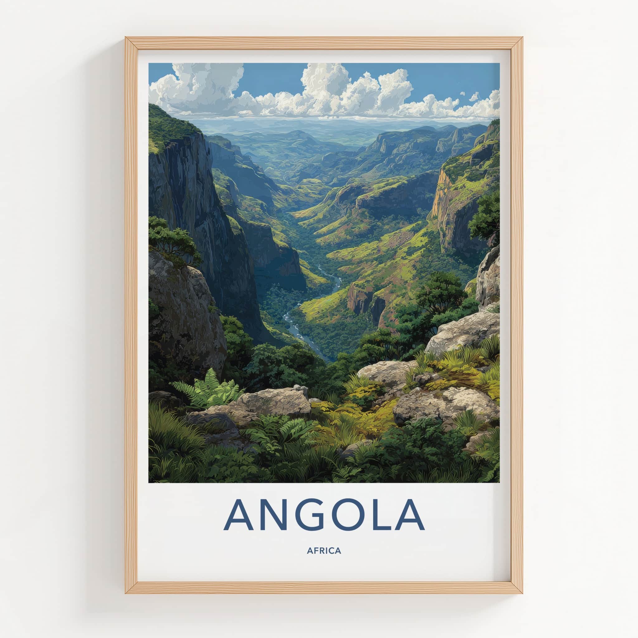 Angola Poster - Africa Travel Art - Winding River Valley Home Decor