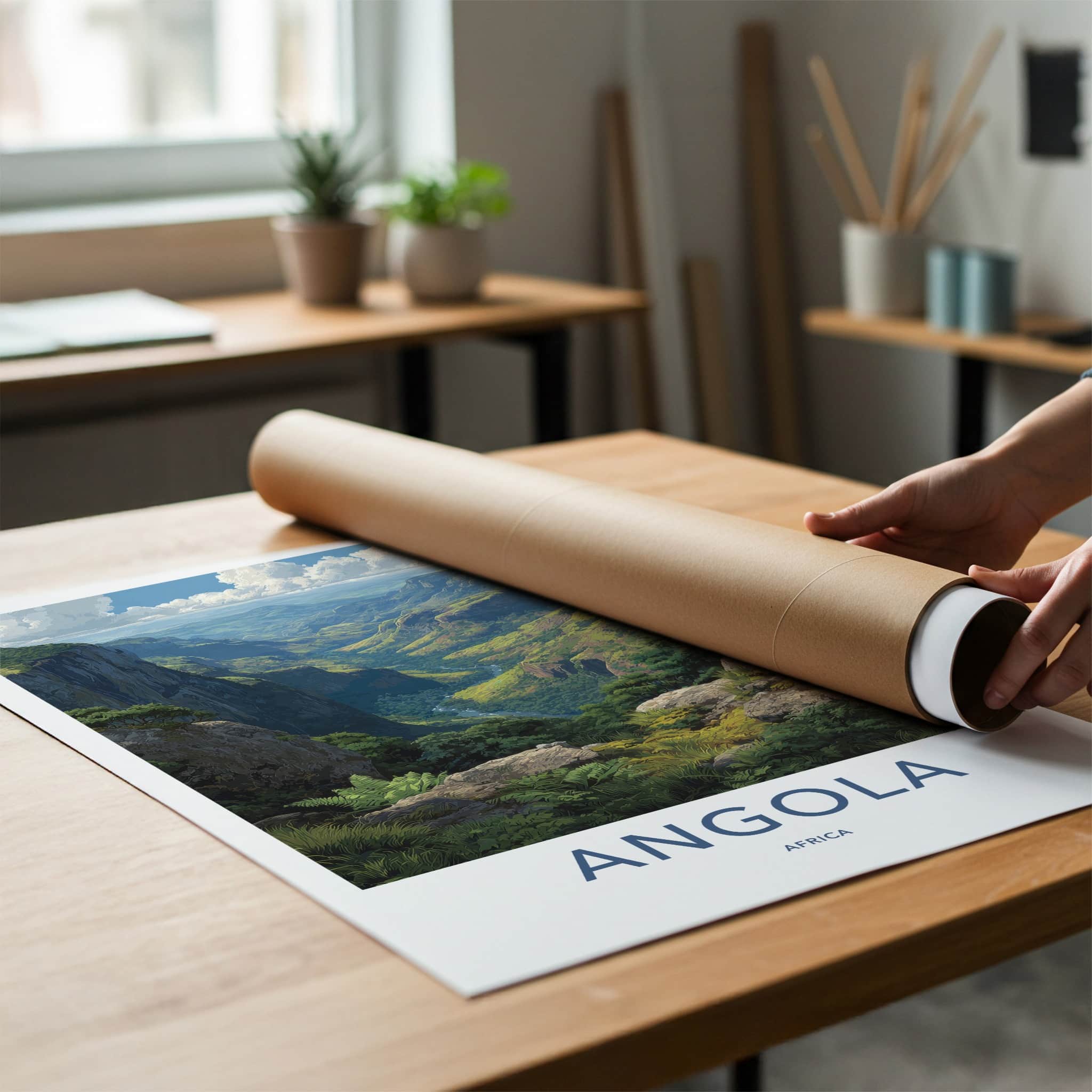 Angola Poster - Africa Travel Art - Winding River Valley Home Decor