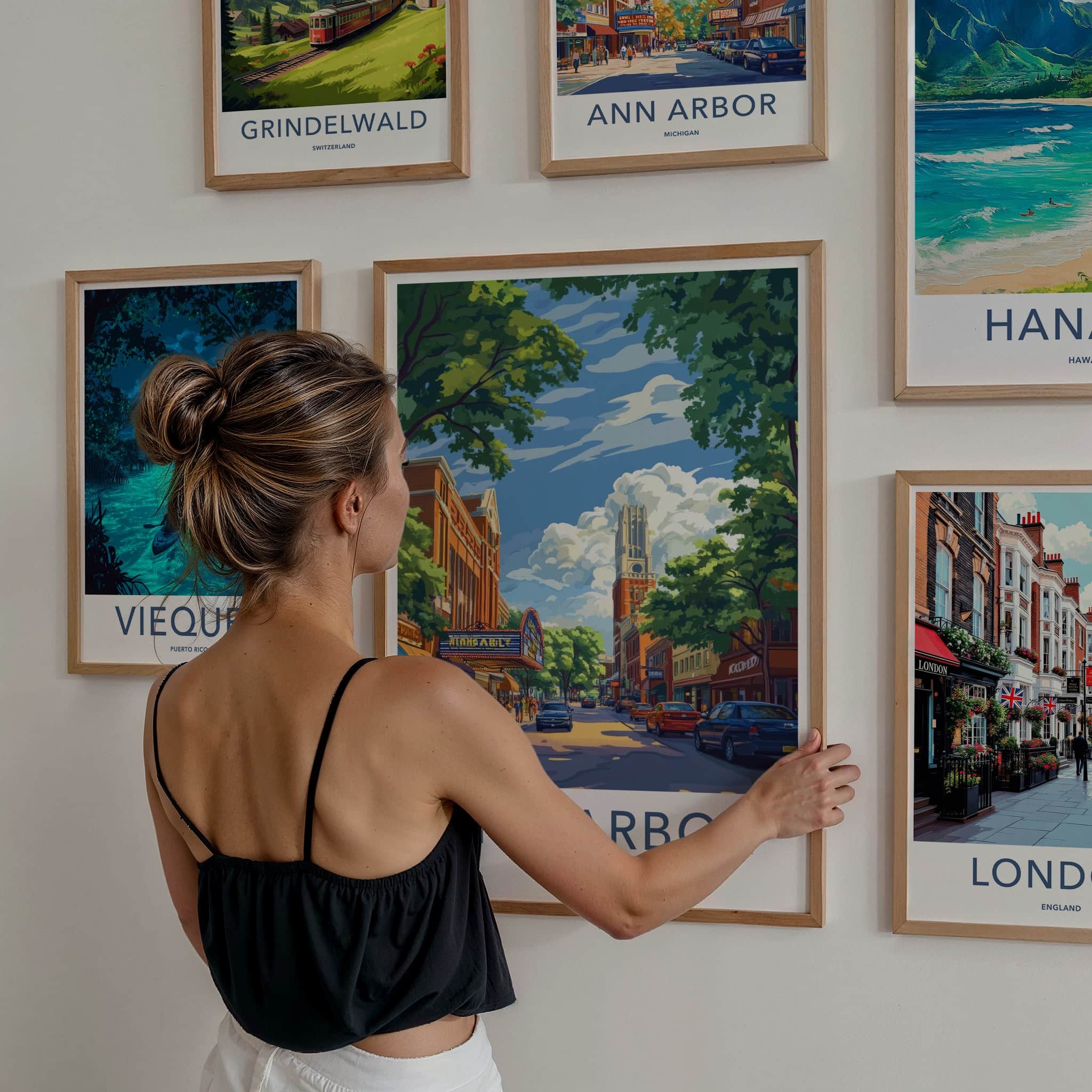 Ann Arbor Poster - Michigan Travel Art - Urban Cityscape Tower Home Decor