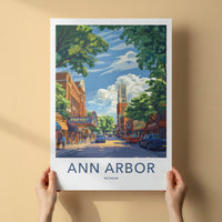 Ann Arbor Poster - Michigan Travel Art - Urban Cityscape Tower Home Decor