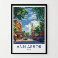 Ann Arbor Poster - Michigan Travel Art - Urban Cityscape Tower Home Decor