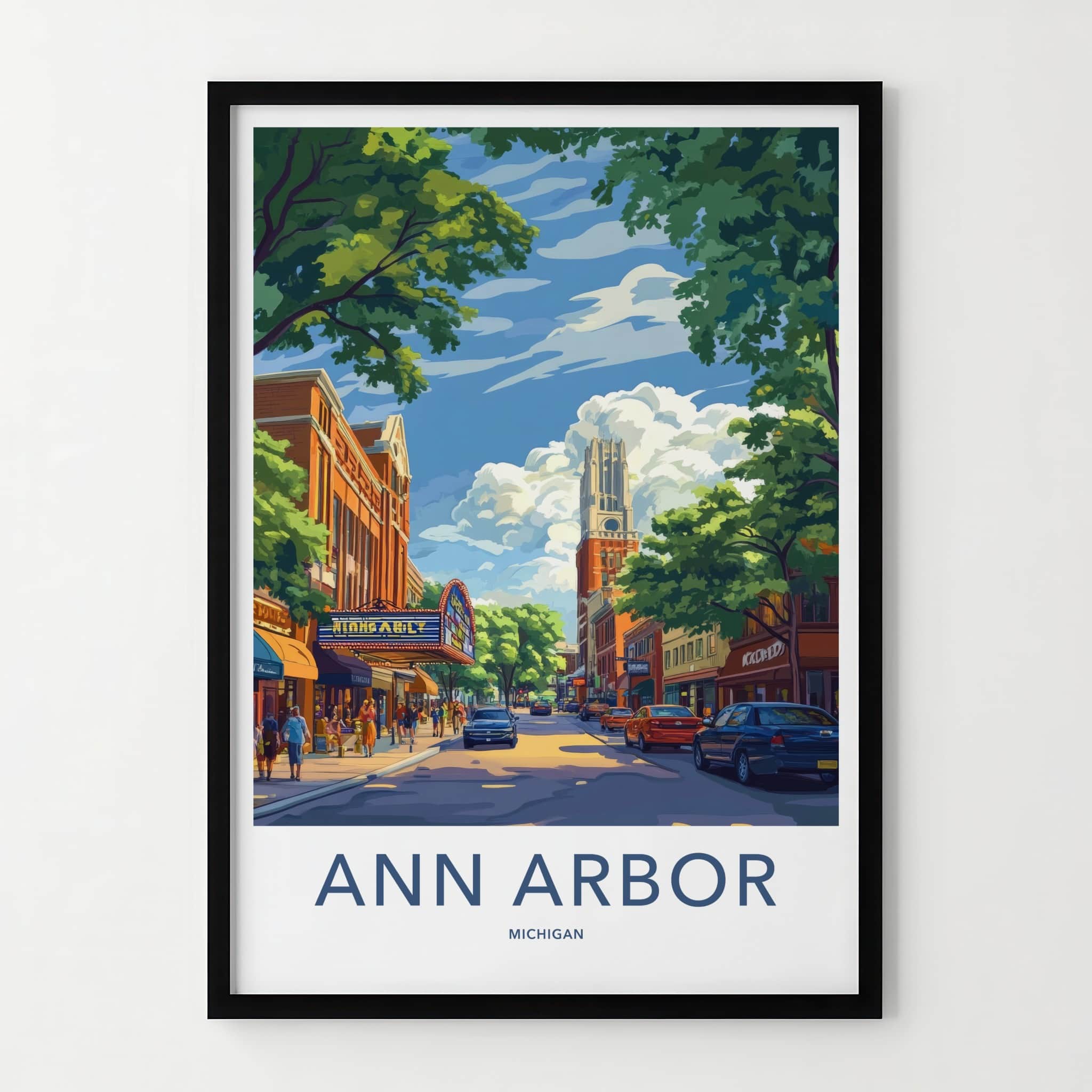 Ann Arbor Poster - Michigan Travel Art - Urban Cityscape Tower Home Decor