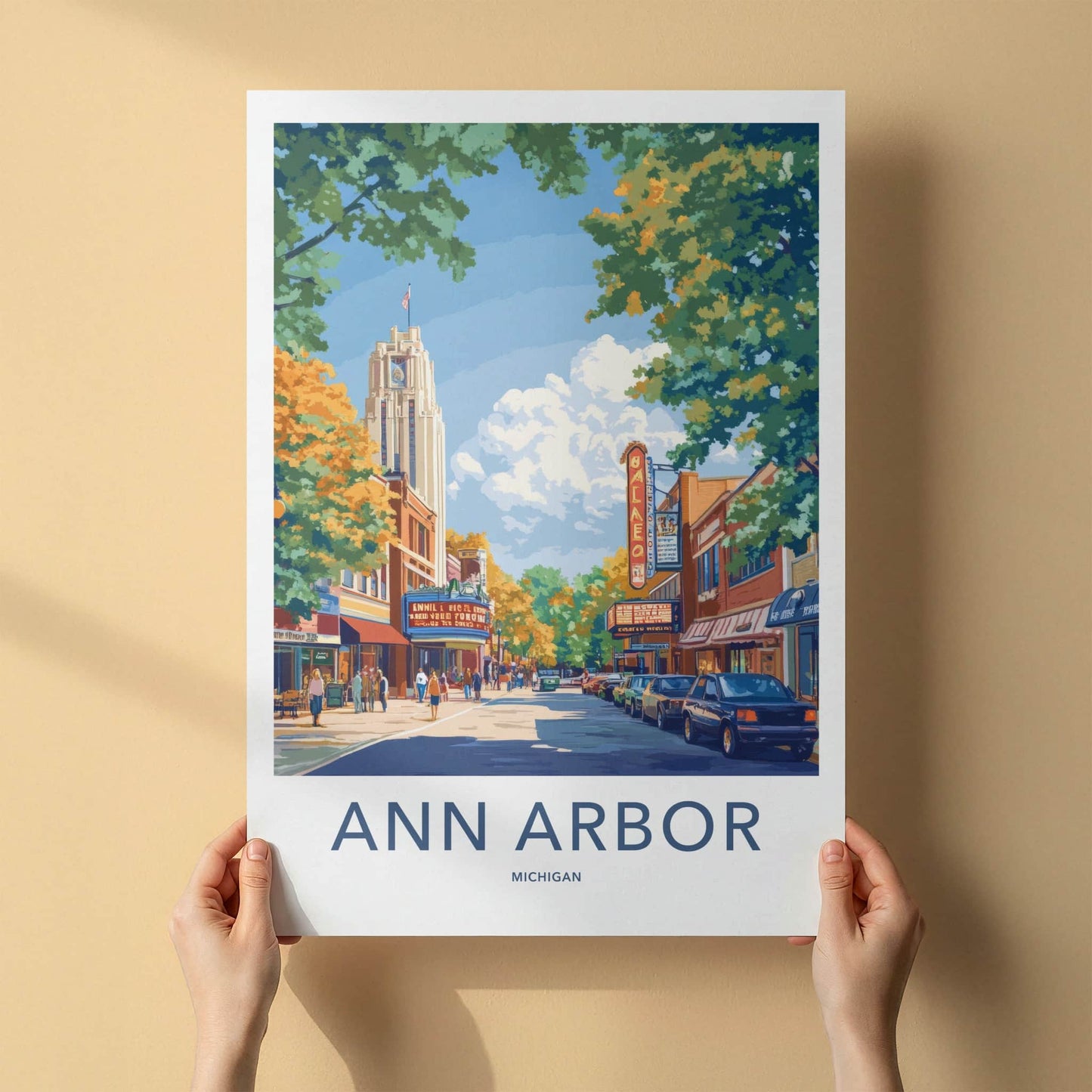 Ann Arbor Poster - Michigan Wall Art - Downtown Theater Street Home Decor