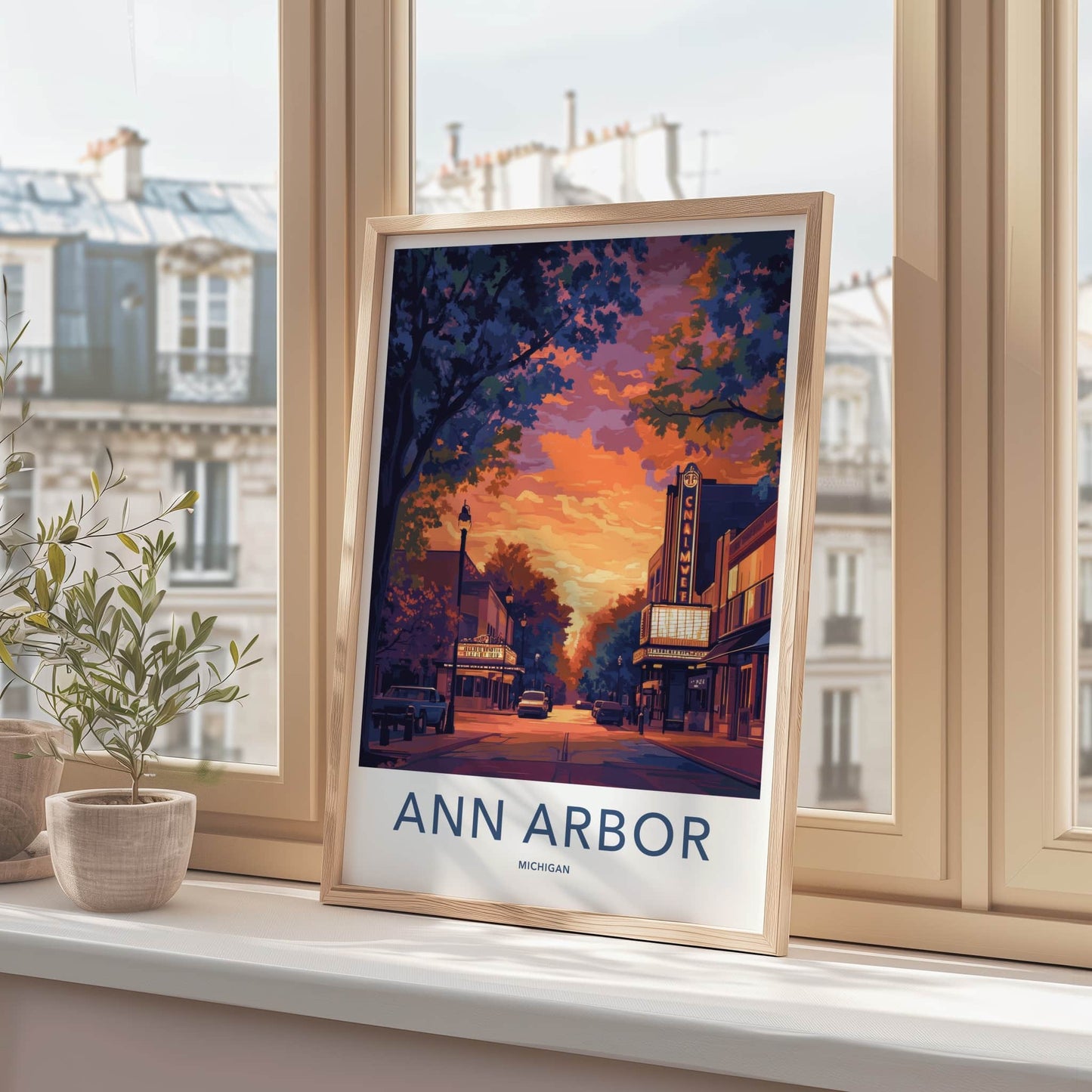 Ann Arbor Poster - Michigan Wall Art - Downtown Theater Sunset Home Decor