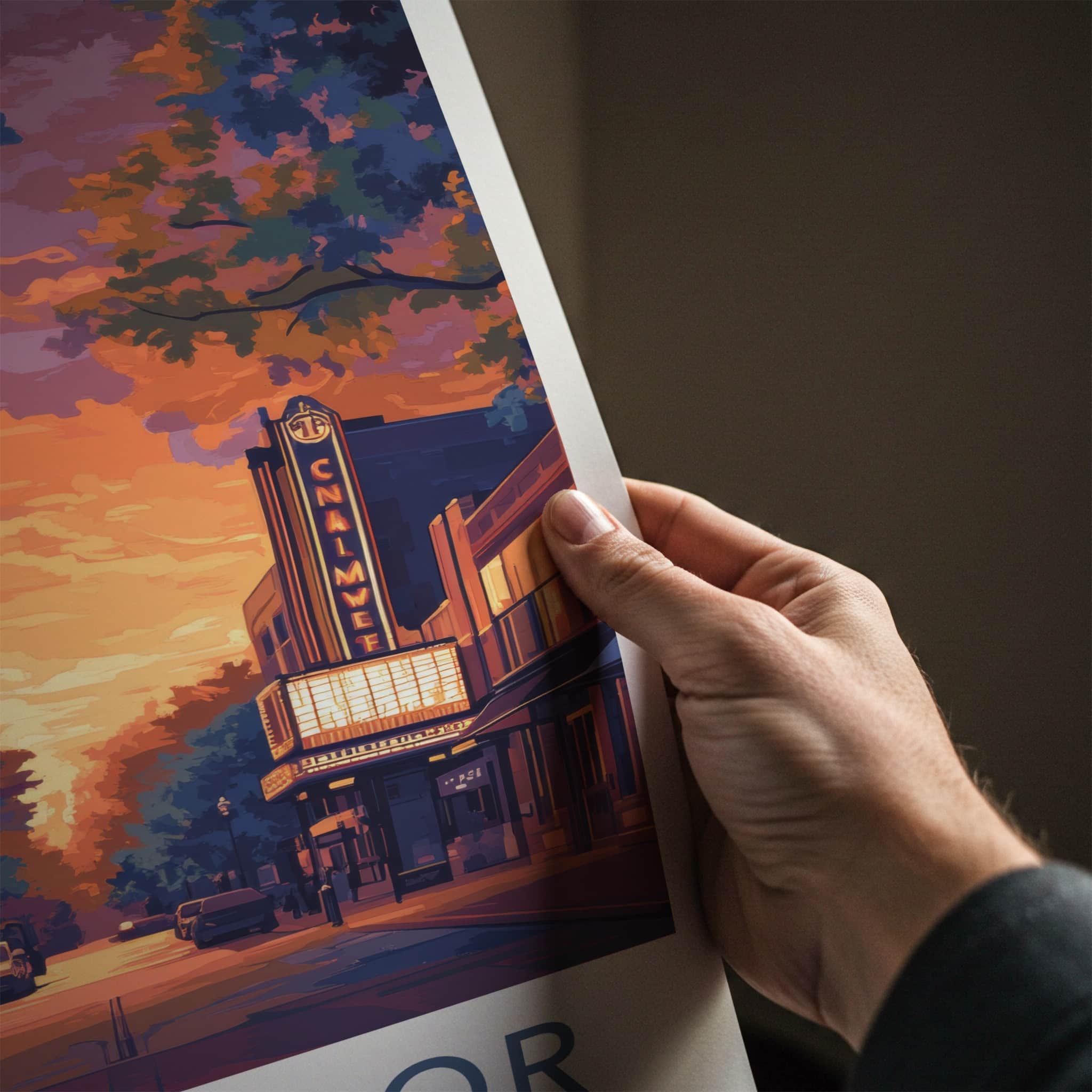 Ann Arbor Poster - Michigan Wall Art - Downtown Theater Sunset Home Decor