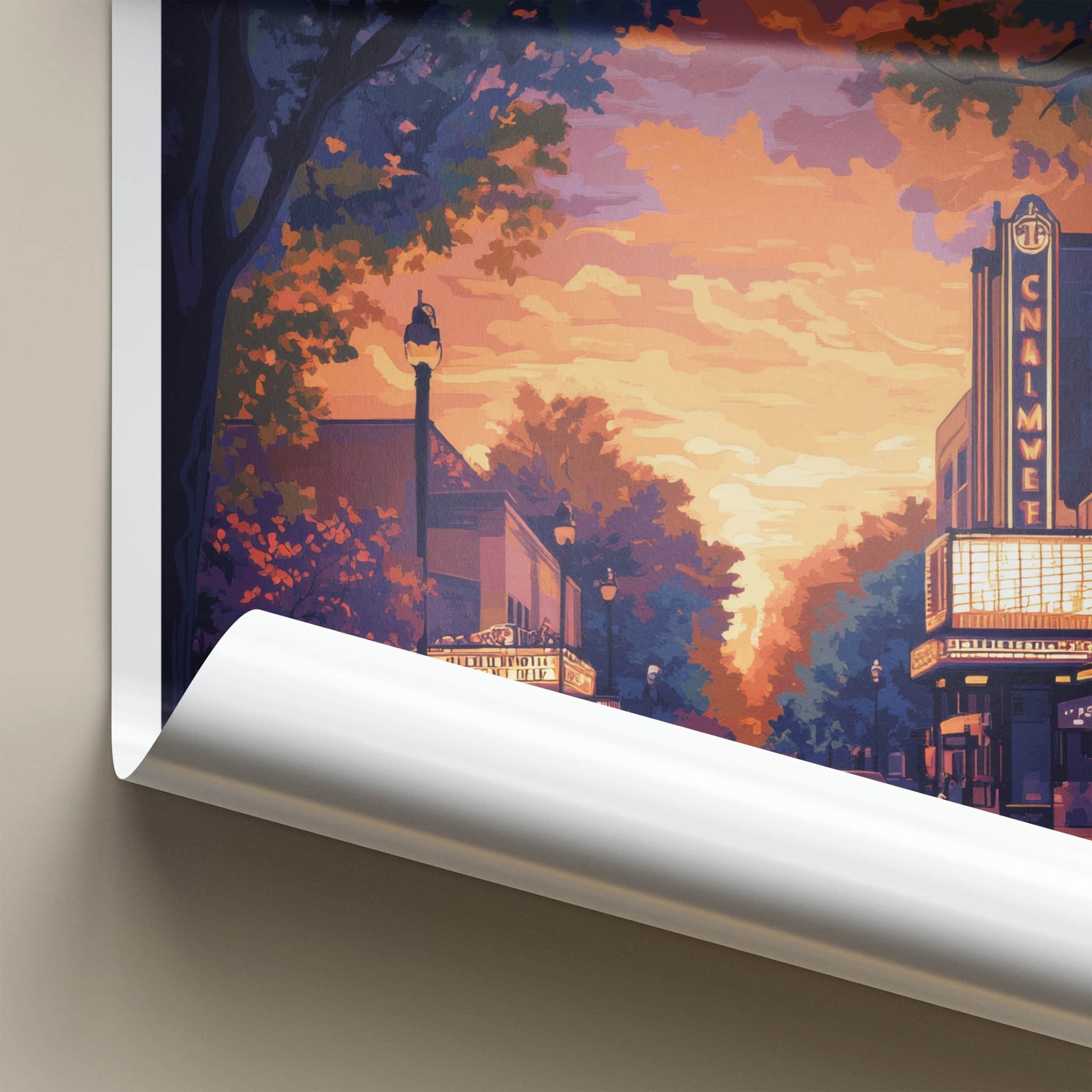 Ann Arbor Poster - Michigan Wall Art - Downtown Theater Sunset Home Decor