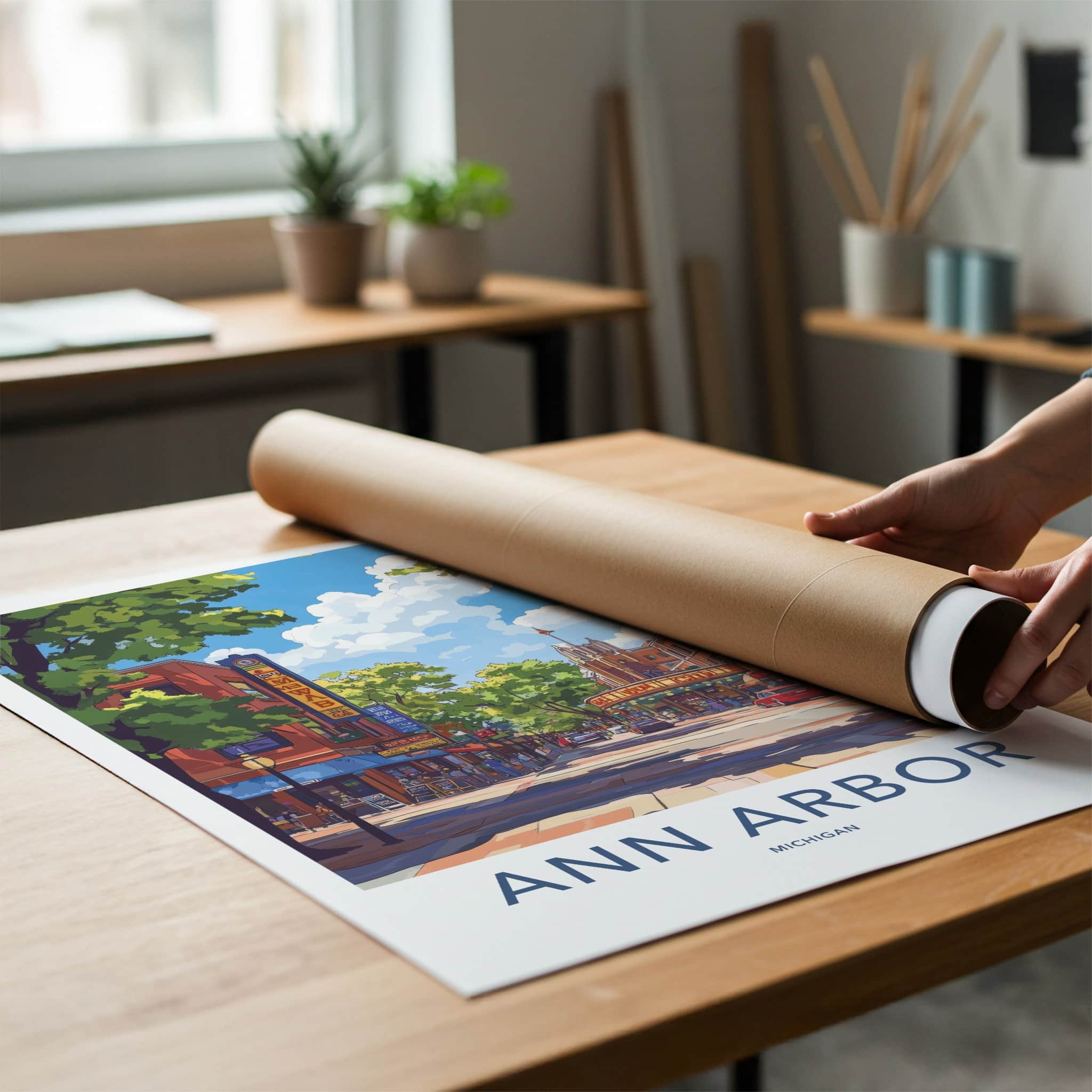 Ann Arbor Poster - Michigan Wall Art - Lively Urban Street Home Decor